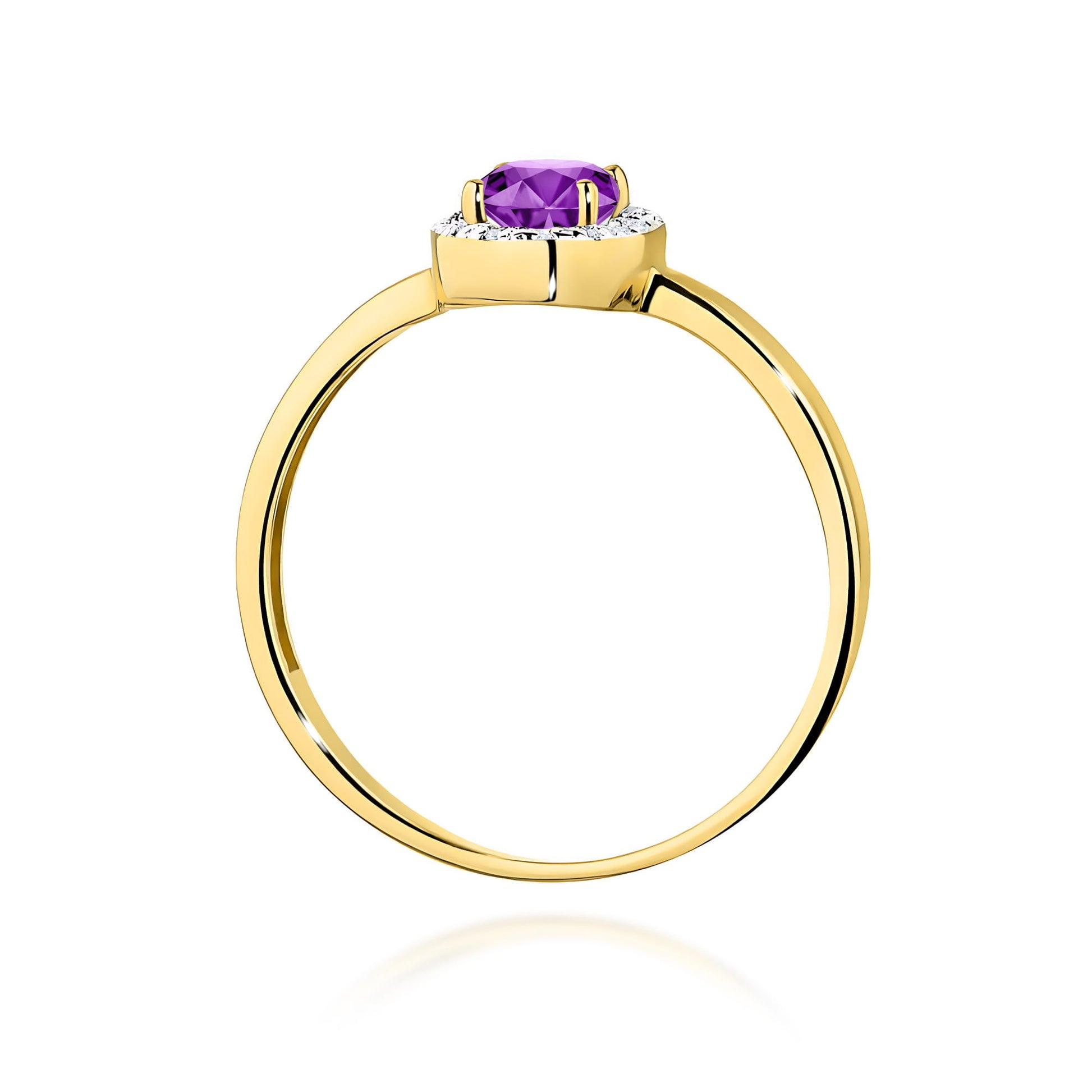 Inel Aur 9K cu Ametist 0.40 ct si Diamante Naturale 0.08 ct