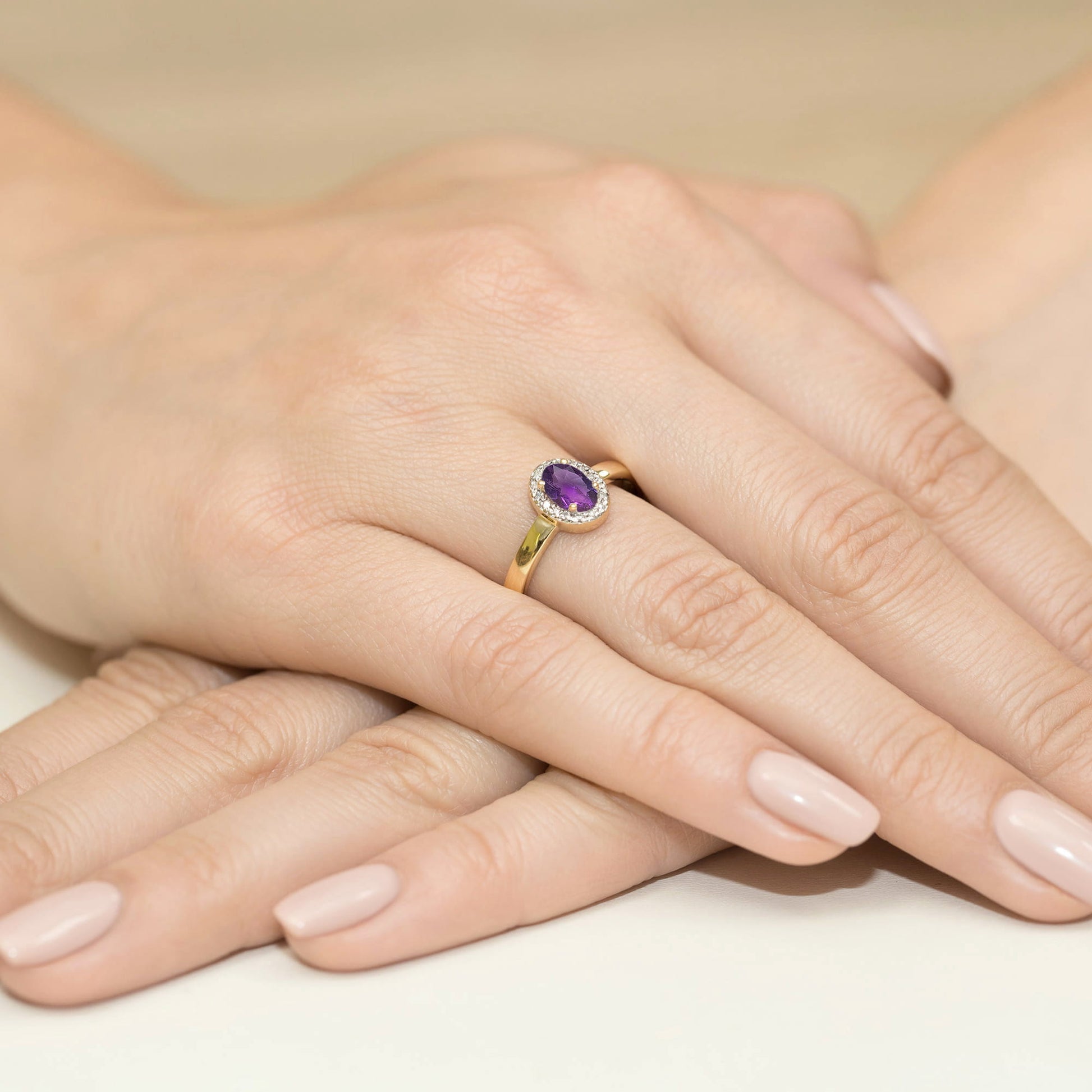 Inel Aur 9K cu Ametist 0.40 ct si Diamante Naturale 0.08 ct