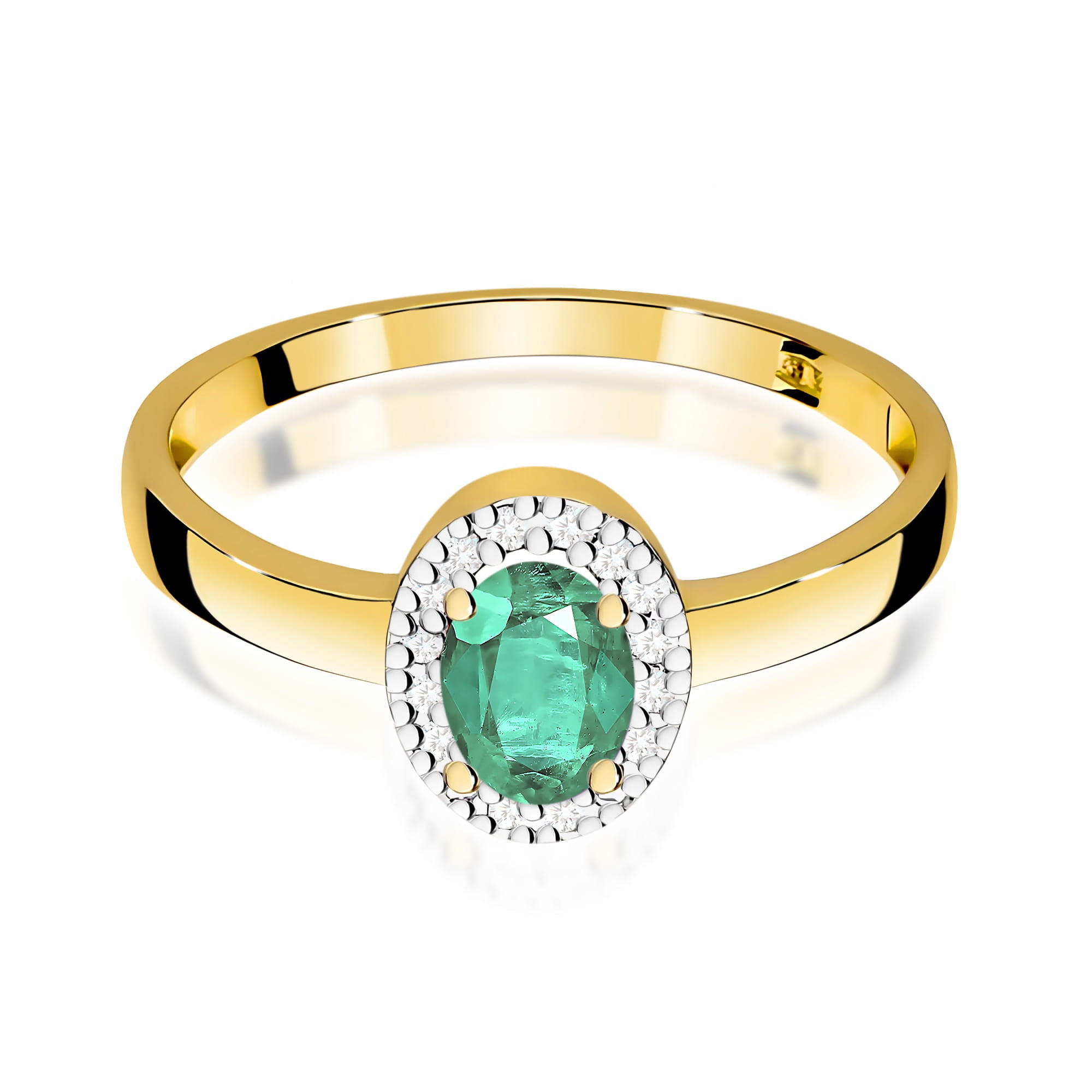 Inel Aur 9K cu Smarald 0.40 ct si Diamante Naturale 0.08 ct