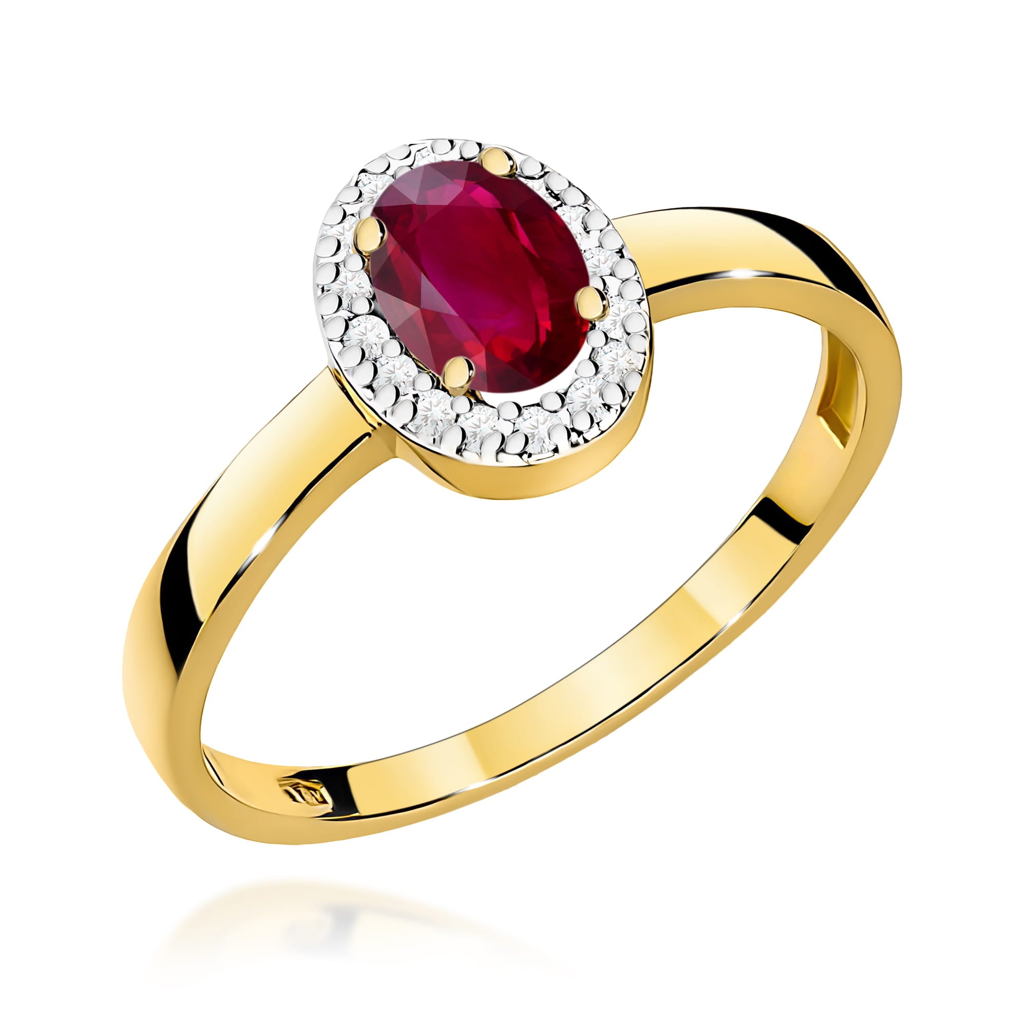 Inel Aur 9K cu Rubin 0.60 ct si Diamante Naturale 0.08 ct