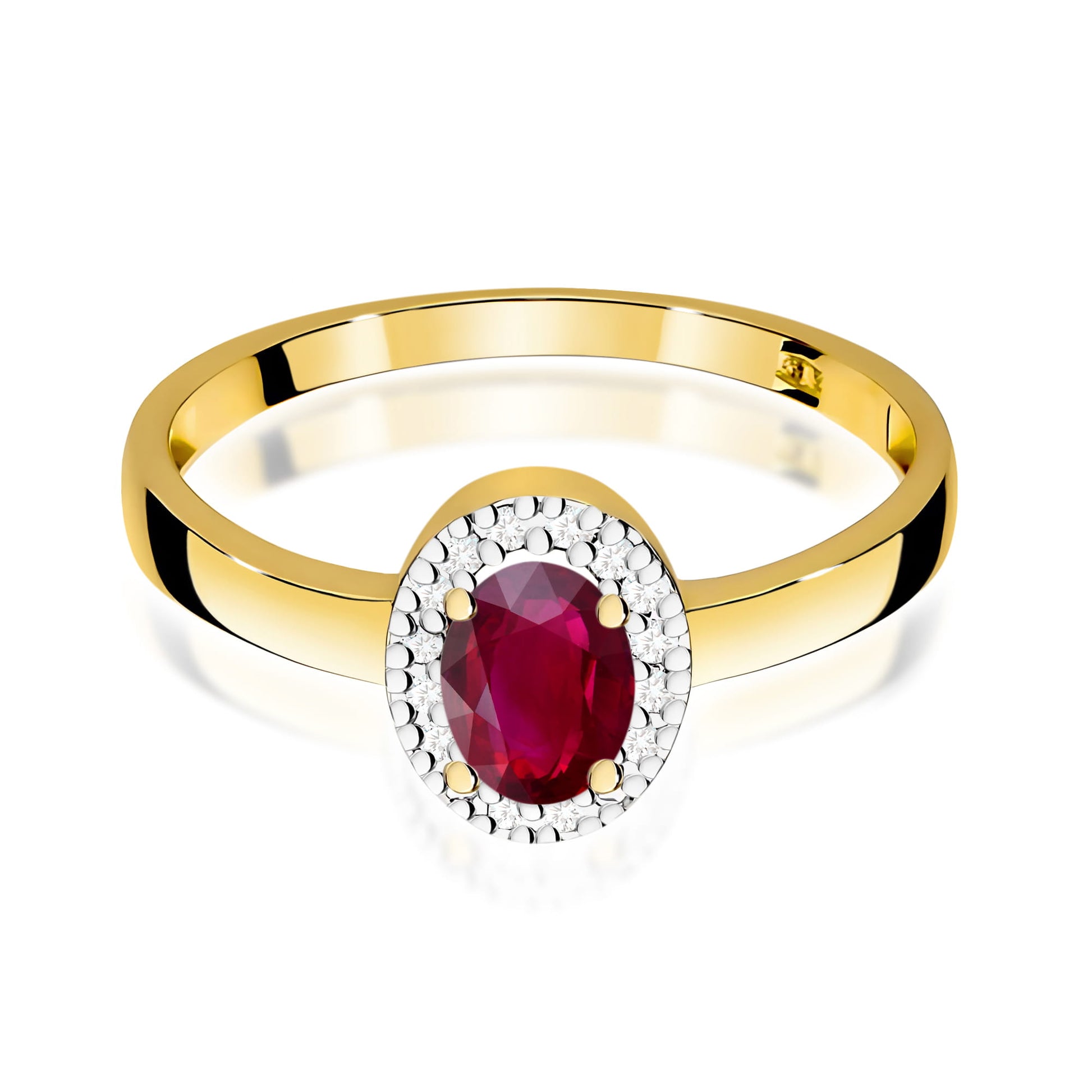 Inel Aur 9K cu Rubin 0.60 ct si Diamante Naturale 0.08 ct