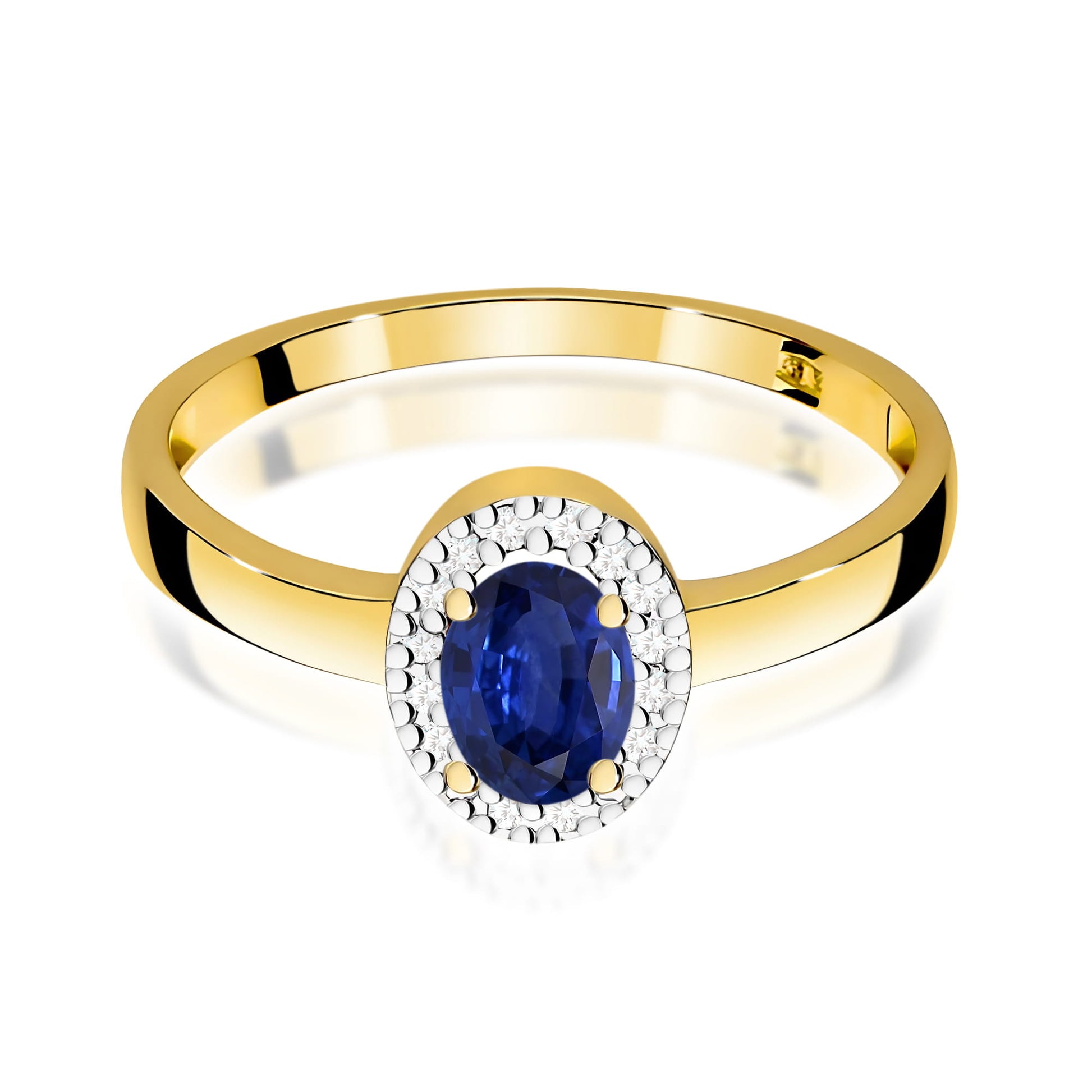 Inel Aur 9K cu Safir 0.70 ct si Diamante Naturale 0.08 ct