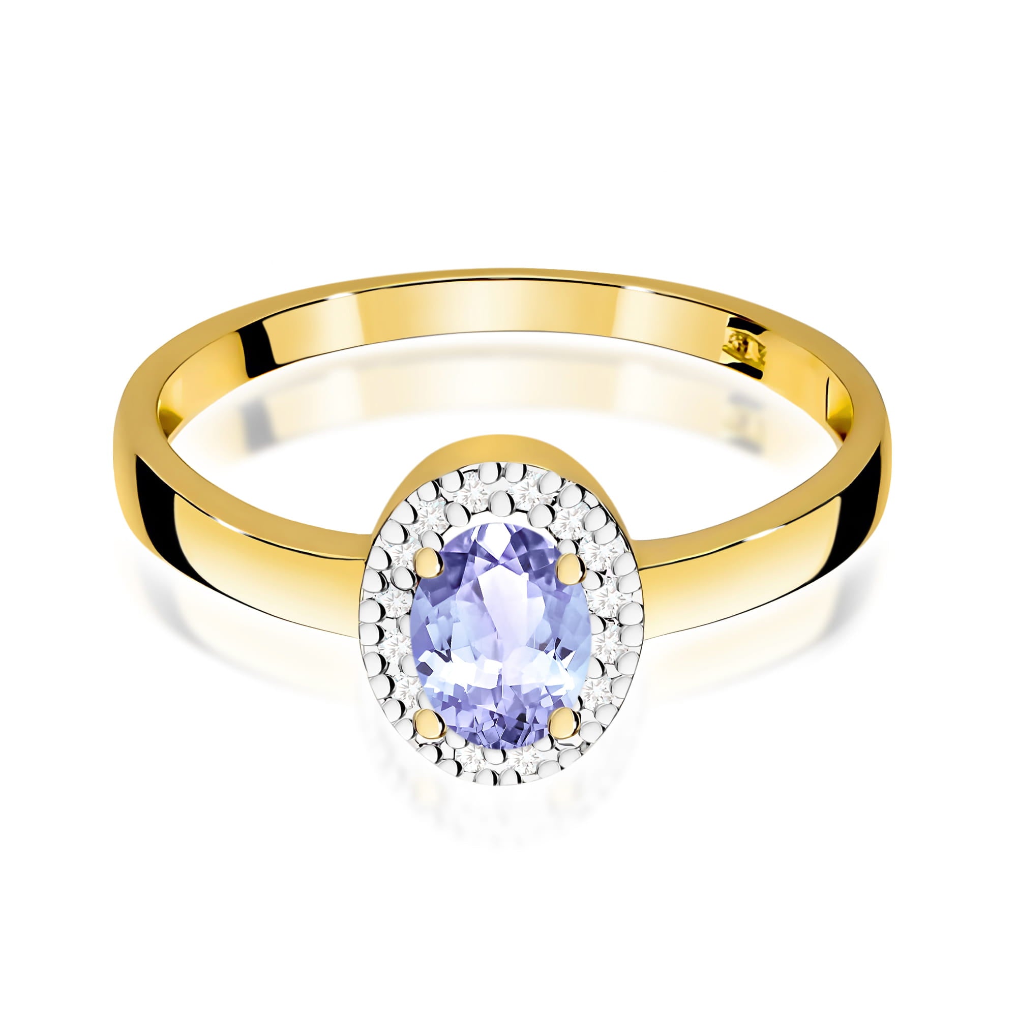 Inel Aur 9K cu Tanzanit 0.40 ct si Diamante Naturale 0.08 ct