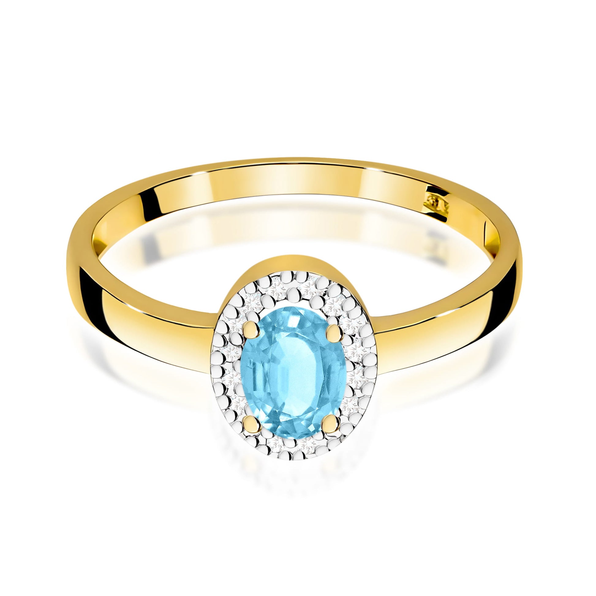 Inel Aur 9K cu Topaz Swiss 0.50 ct si Diamante Naturale 0.08 ct