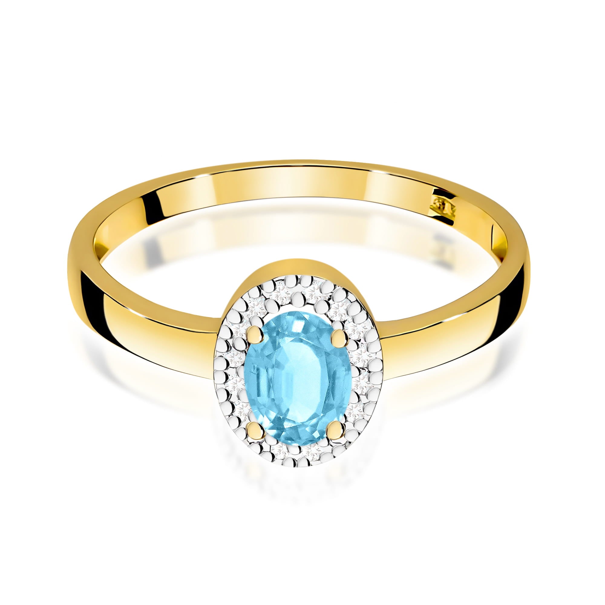 Inel Aur 9K cu Topaz Swiss 0.50 ct si Diamante Naturale 0.08 ct