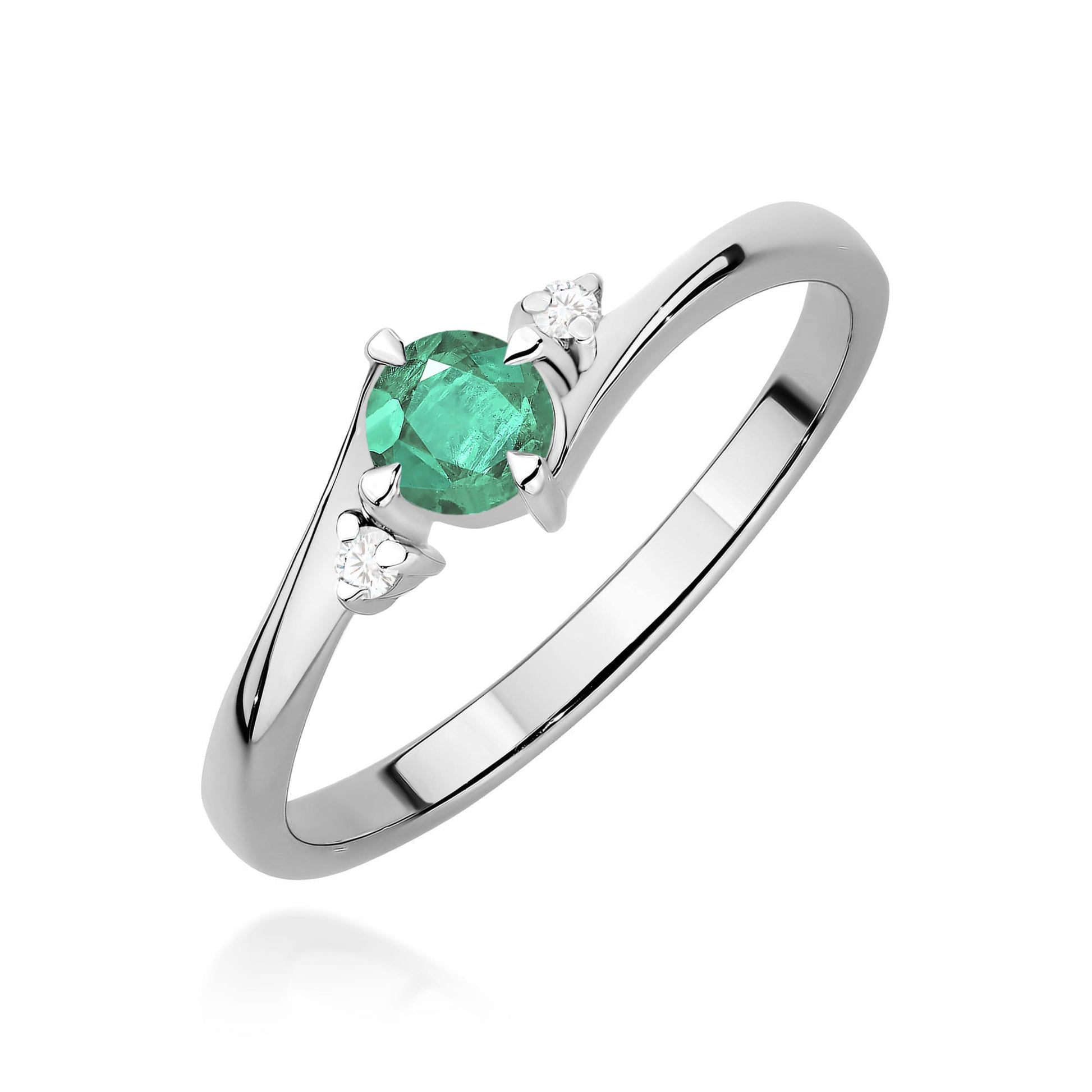 Inel Aur 9K cu Smarald 0.30 ct si Diamante Naturale 0.03 ct