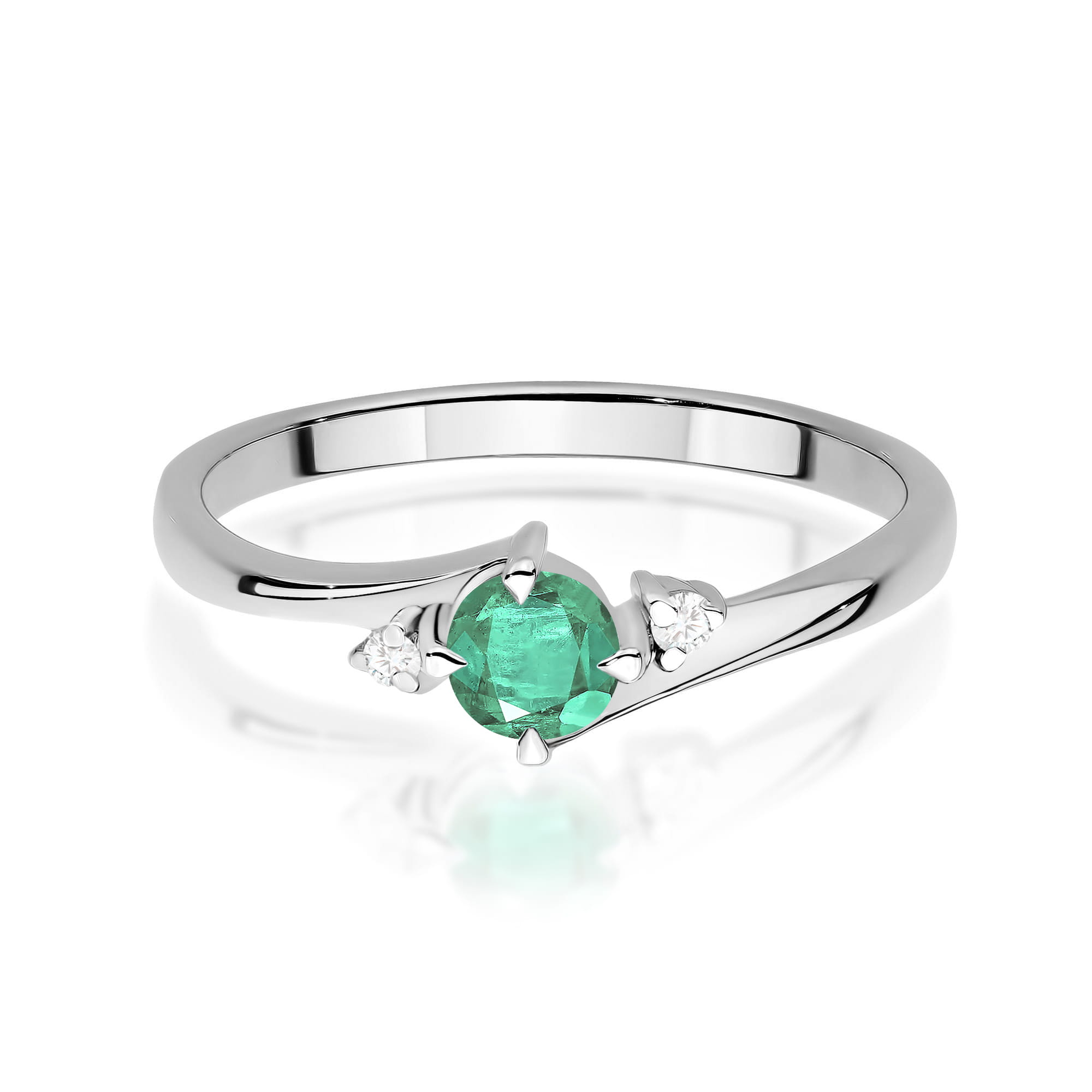 Inel Aur 9K cu Smarald 0.30 ct si Diamante Naturale 0.03 ct