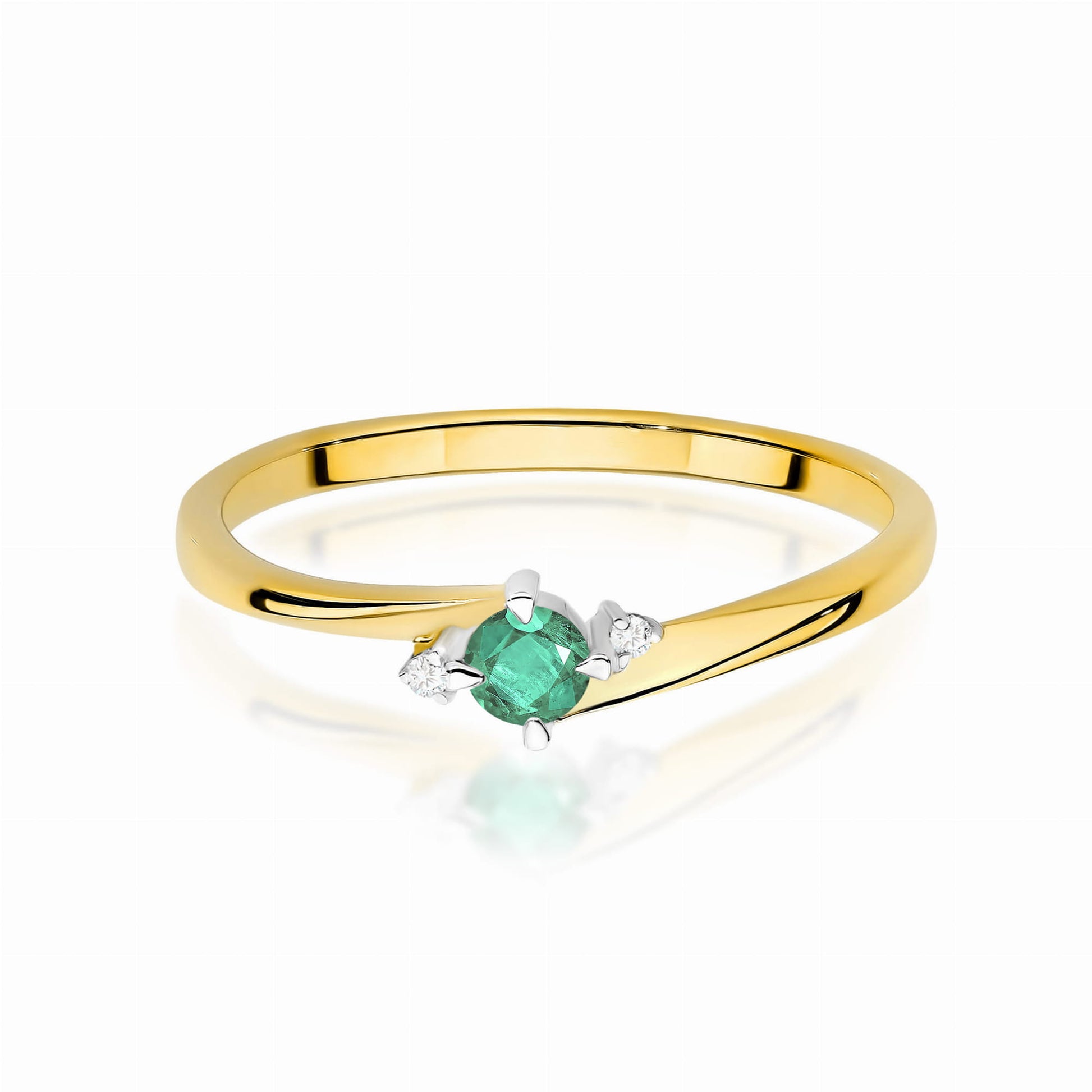 Inel Aur 9K cu Smarald 0.15 ct si Diamante Naturale 0.03 ct