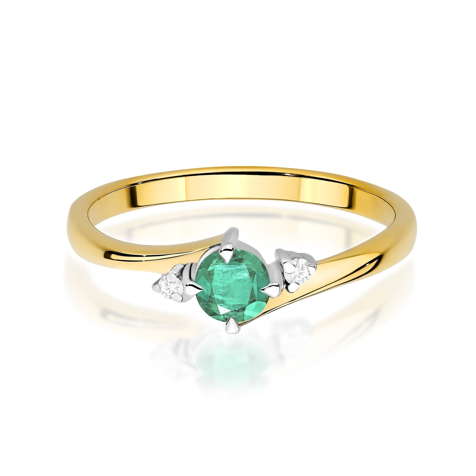 Inel Aur 9K cu Smarald 0.30 ct si Diamante Naturale 0.03 ct