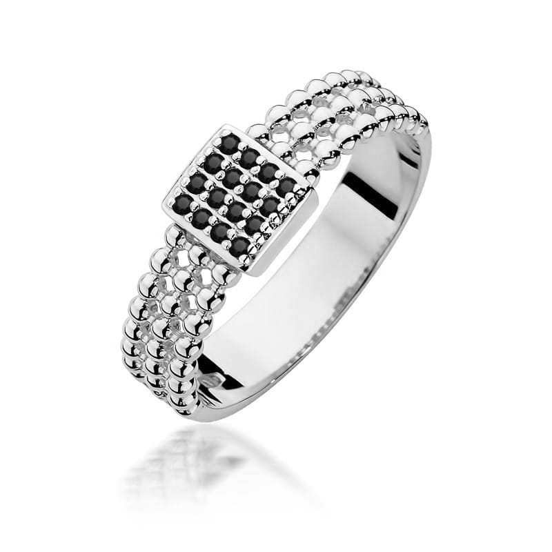 Inel Aur 9K cu Diamante Naturale Negre 0.08 ct