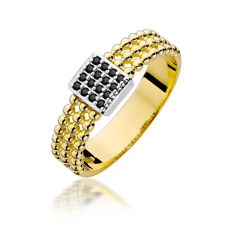 Inel Aur 9K cu Diamante Naturale Negre 0.08 ct