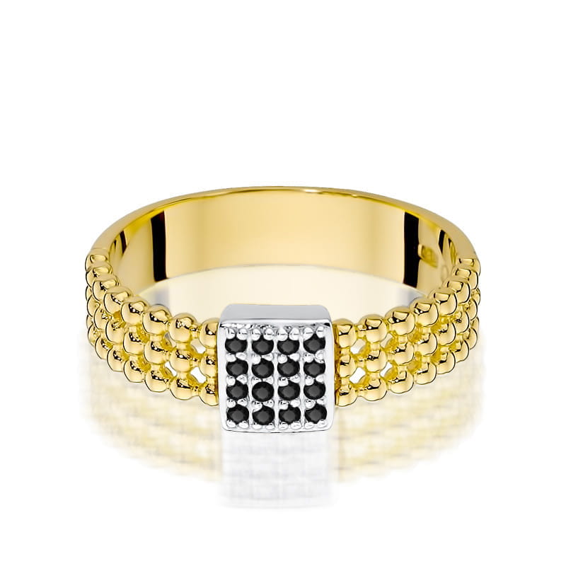 Inel Aur 9K cu Diamante Naturale Negre 0.08 ct