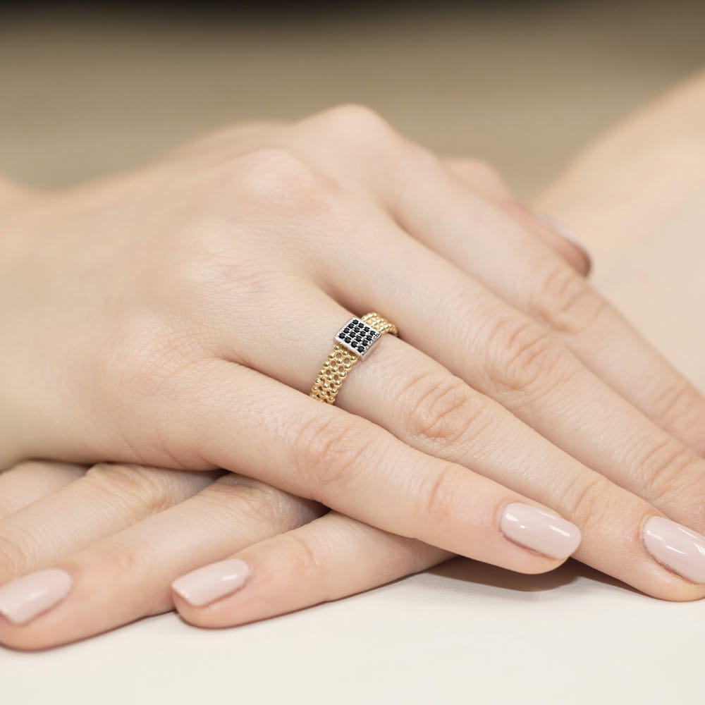 Inel Aur 9K cu Diamante Naturale Negre 0.08 ct
