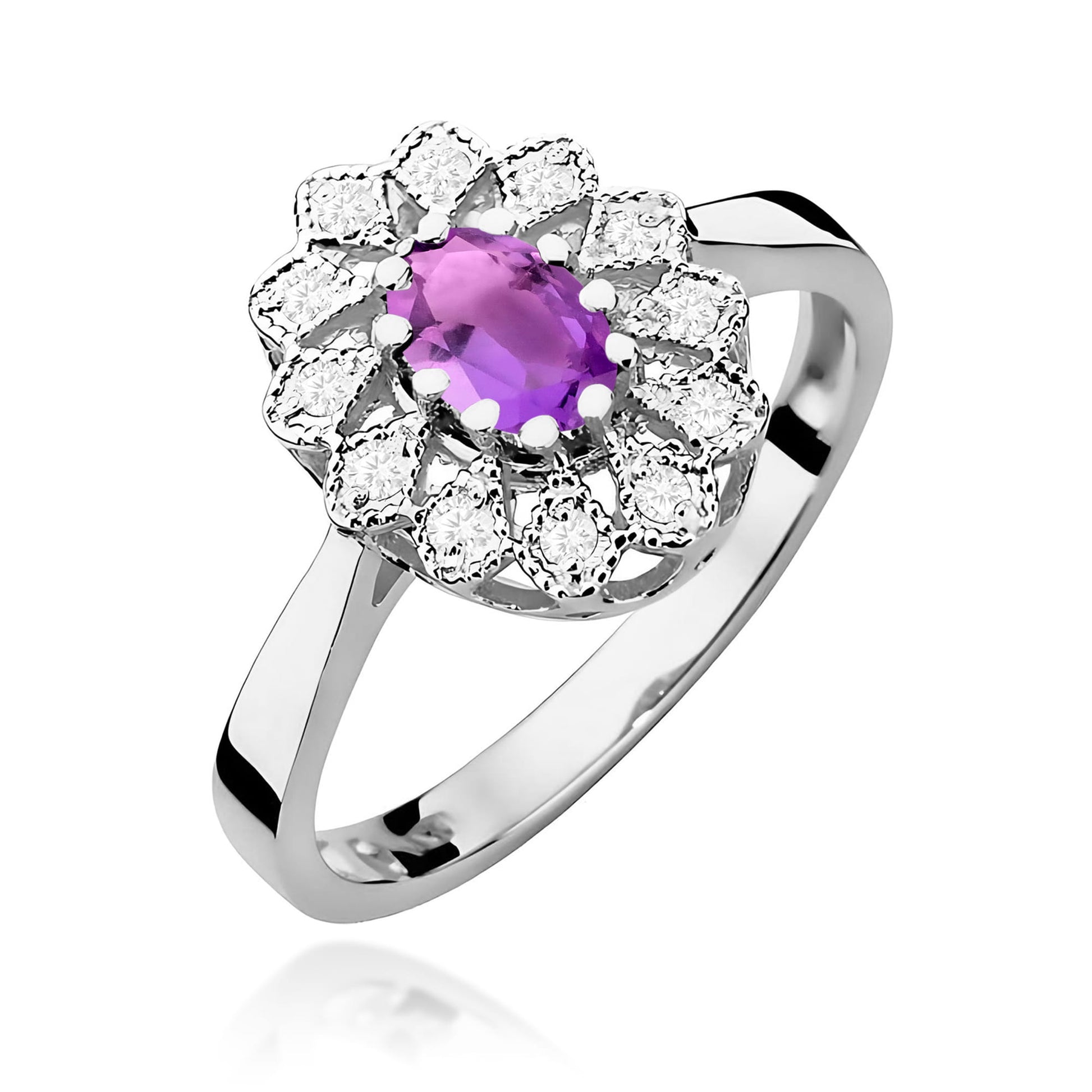 Inel Aur 9K cu Ametist 0.40 ct si Diamante Naturale 0.10 ct