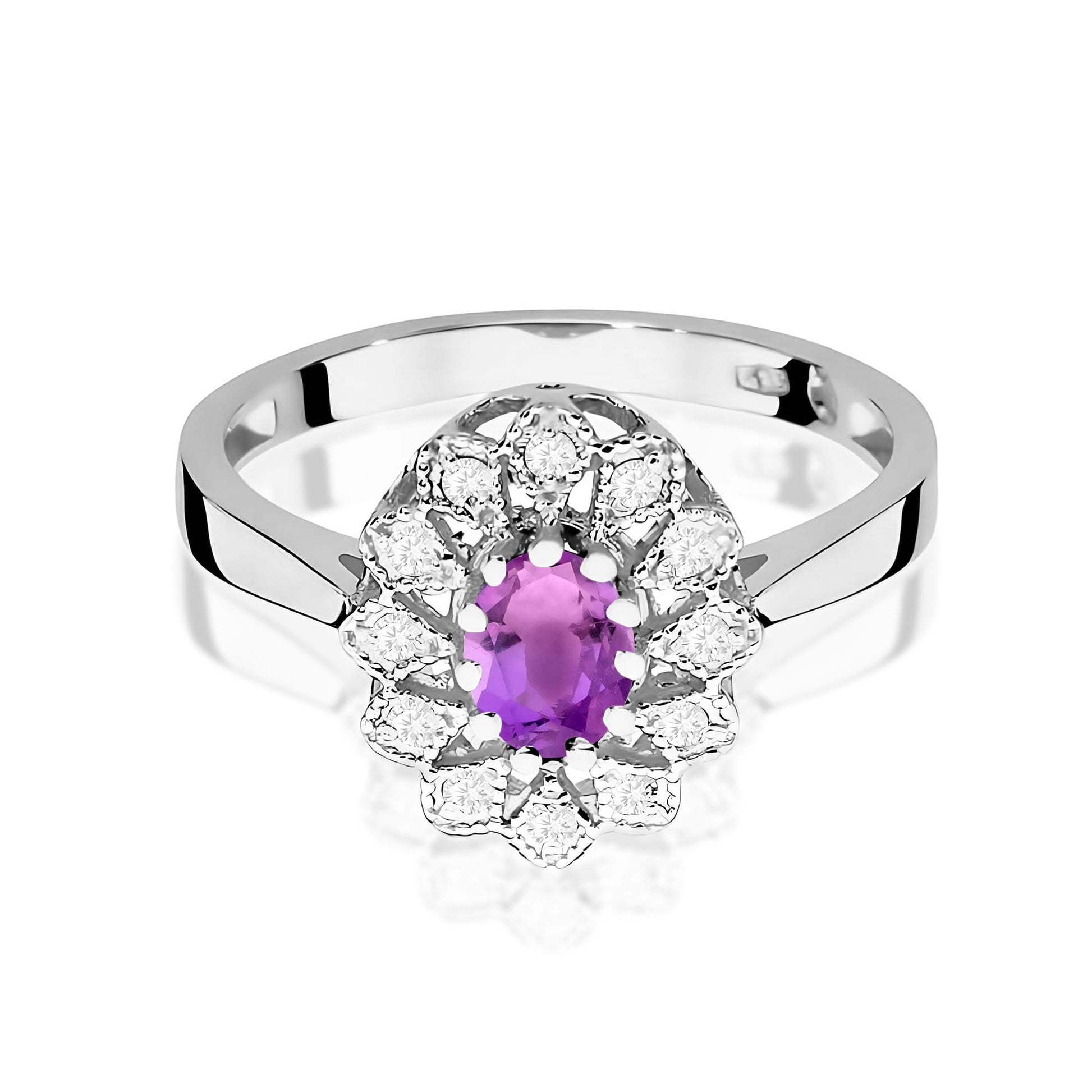 Inel Aur 9K cu Ametist 0.40 ct si Diamante Naturale 0.10 ct