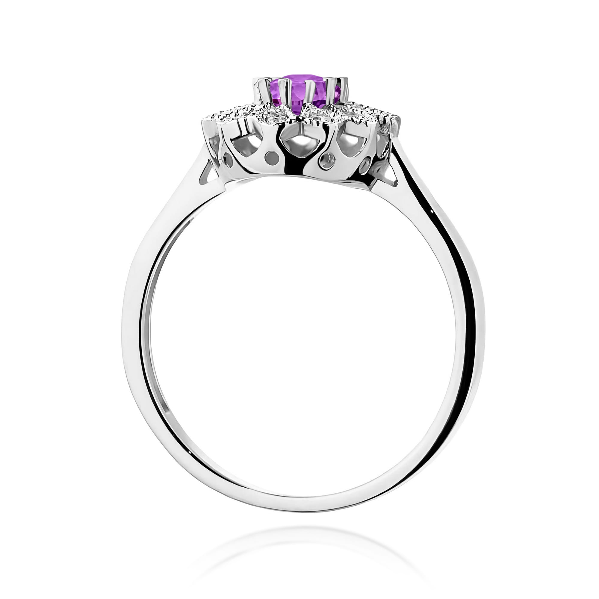 Inel Aur 9K cu Ametist 0.40 ct si Diamante Naturale 0.10 ct
