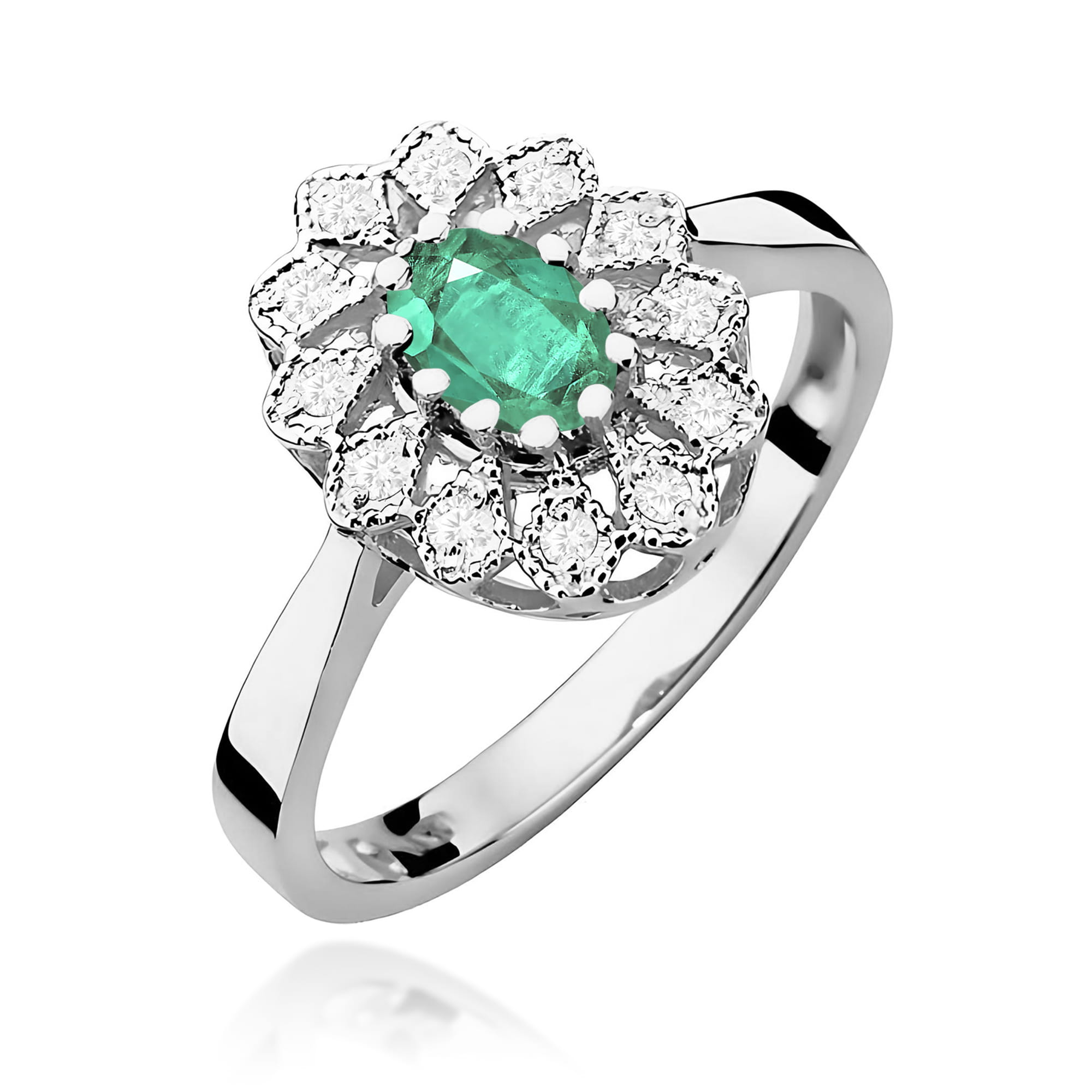 Inel Aur 9K cu Smarald 0.40 ct si Diamante Naturale 0.10 ct