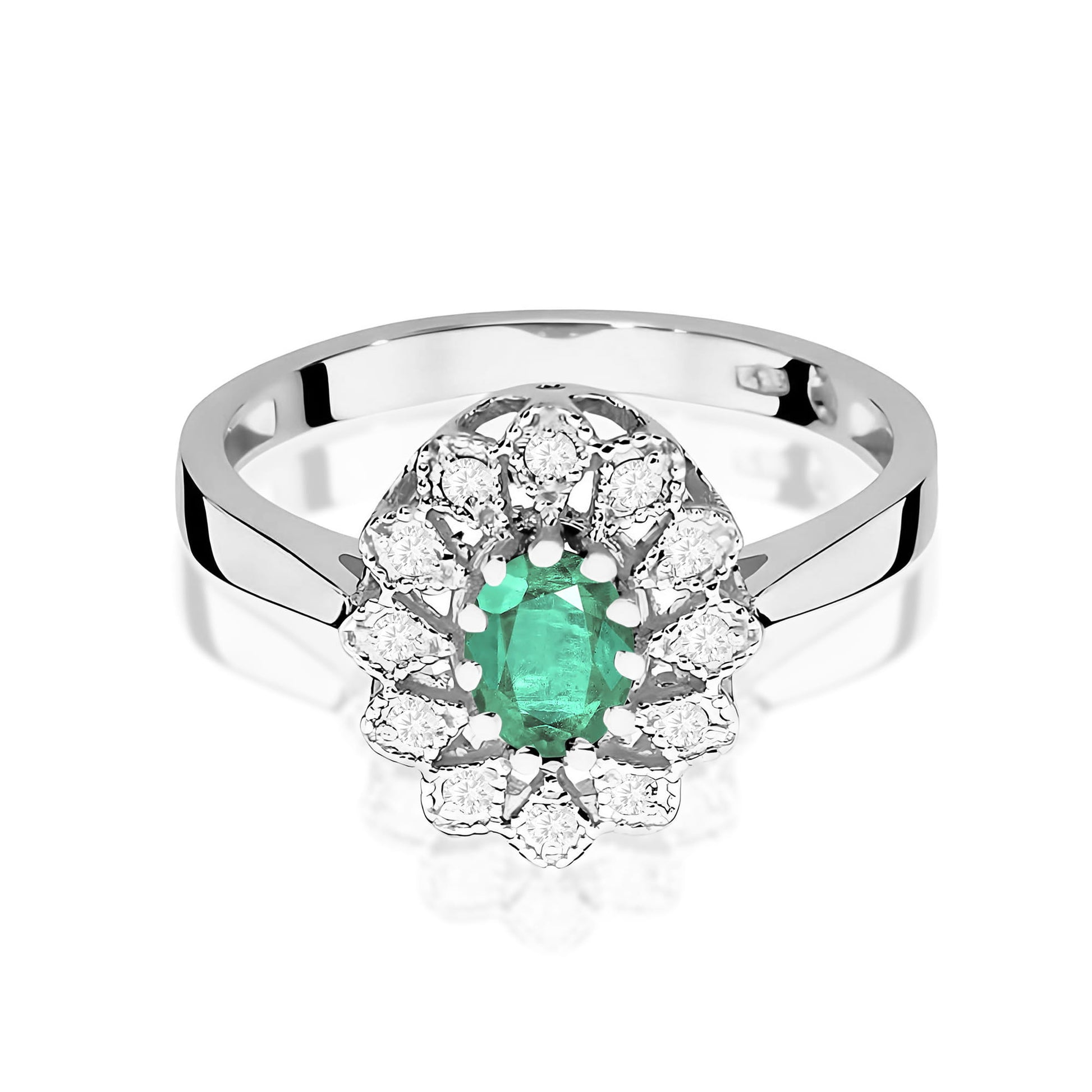 Inel Aur 9K cu Smarald 0.40 ct si Diamante Naturale 0.10 ct