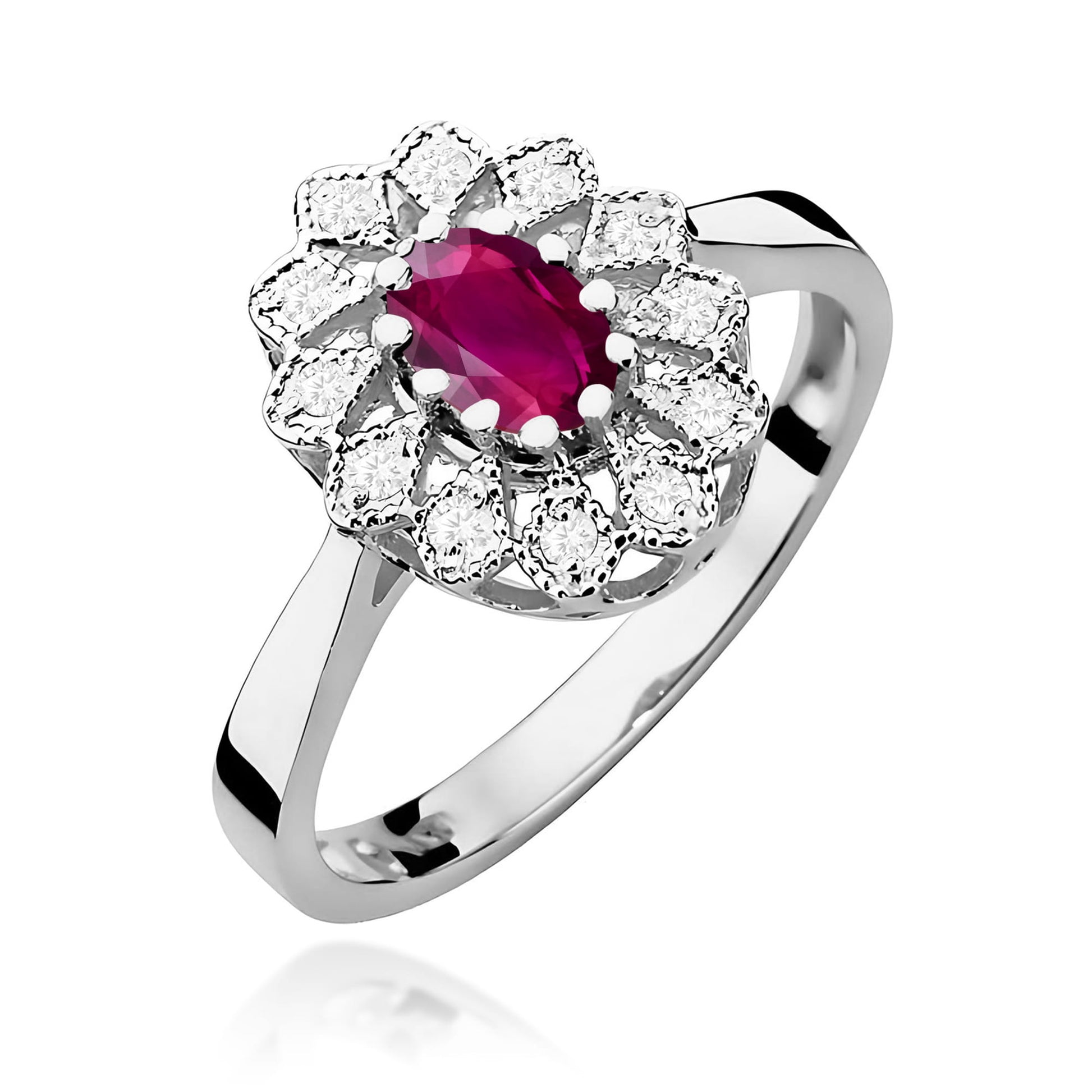 Inel Aur 9K cu Rhodolite 0.50 ct si Diamante Naturale 0.10 ct