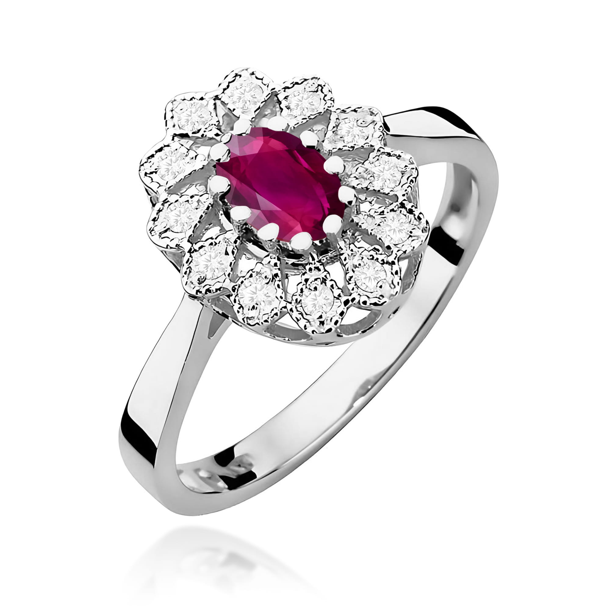 Inel Aur 9K cu Rhodolite 0.50 ct si Diamante Naturale 0.10 ct