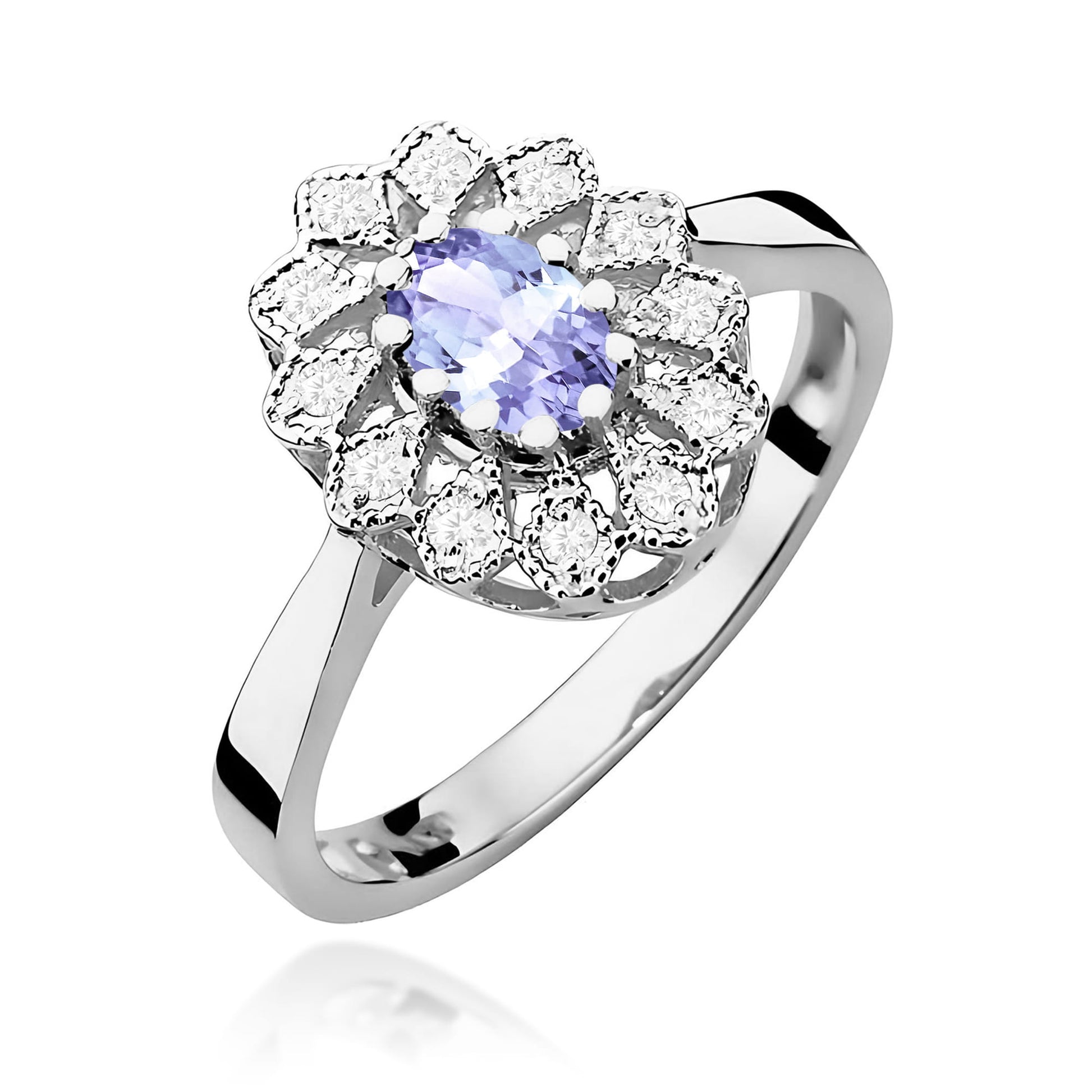 Inel Aur 9K cu Tanzanit 0.40 ct si Diamante Naturale 0.10 ct