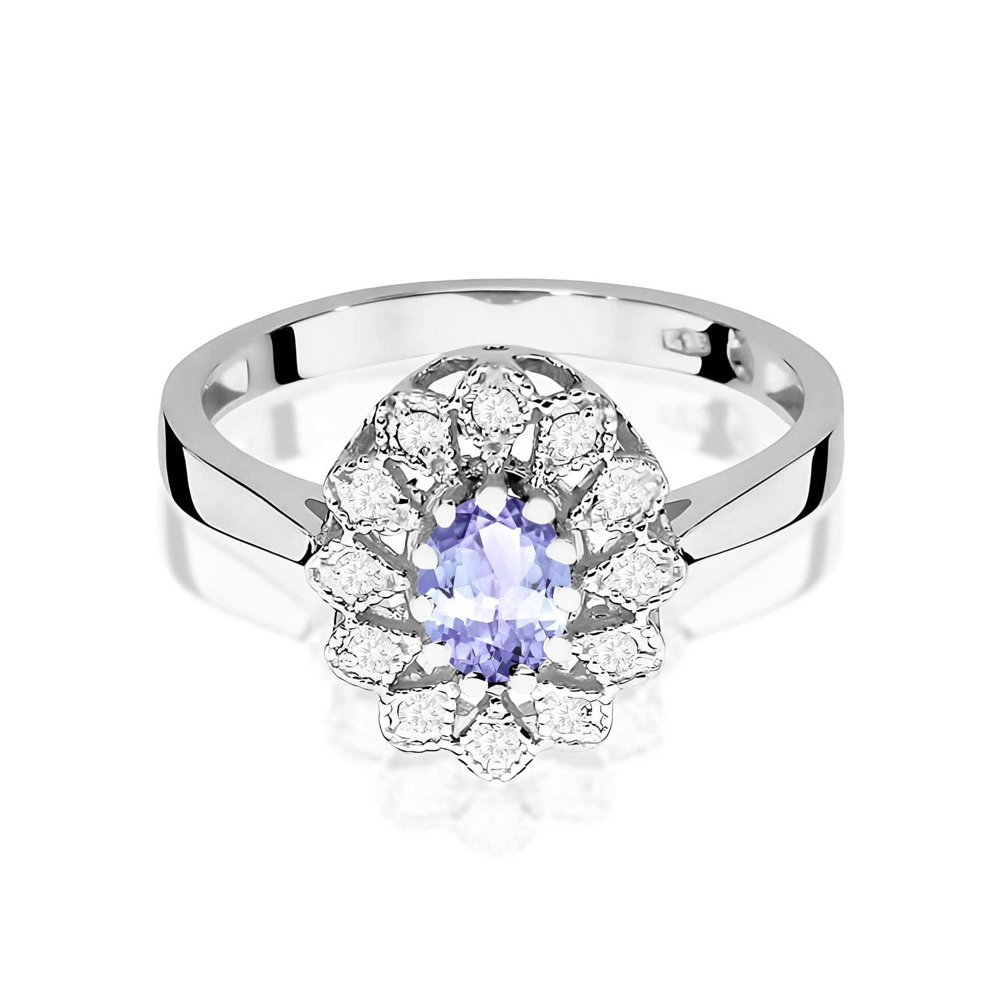 Inel Aur 9K cu Tanzanit 0.40 ct si Diamante Naturale 0.10 ct