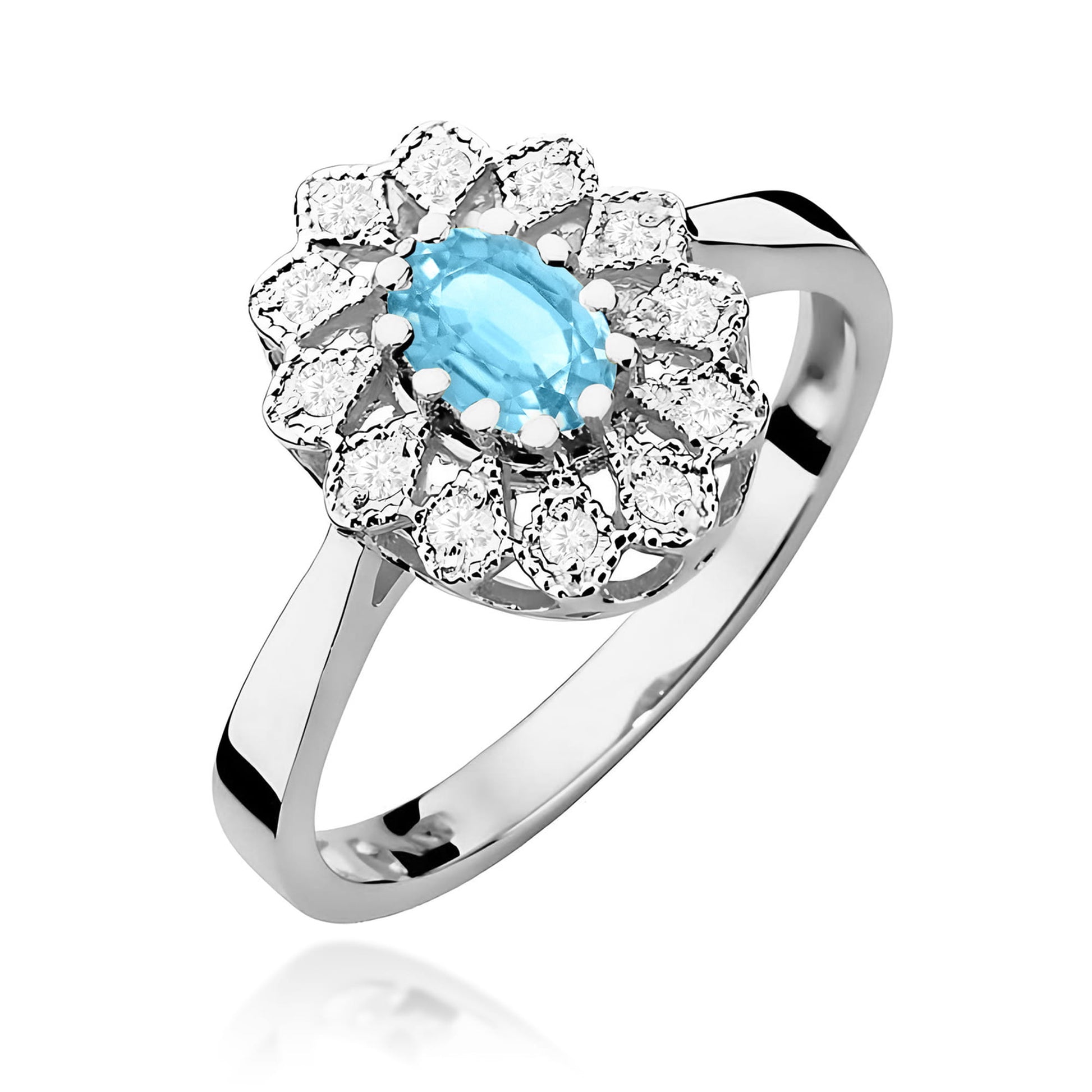 Inel Aur 9K cu Topaz Swiss 0.50 ct si Diamante Naturale 0.10 ct