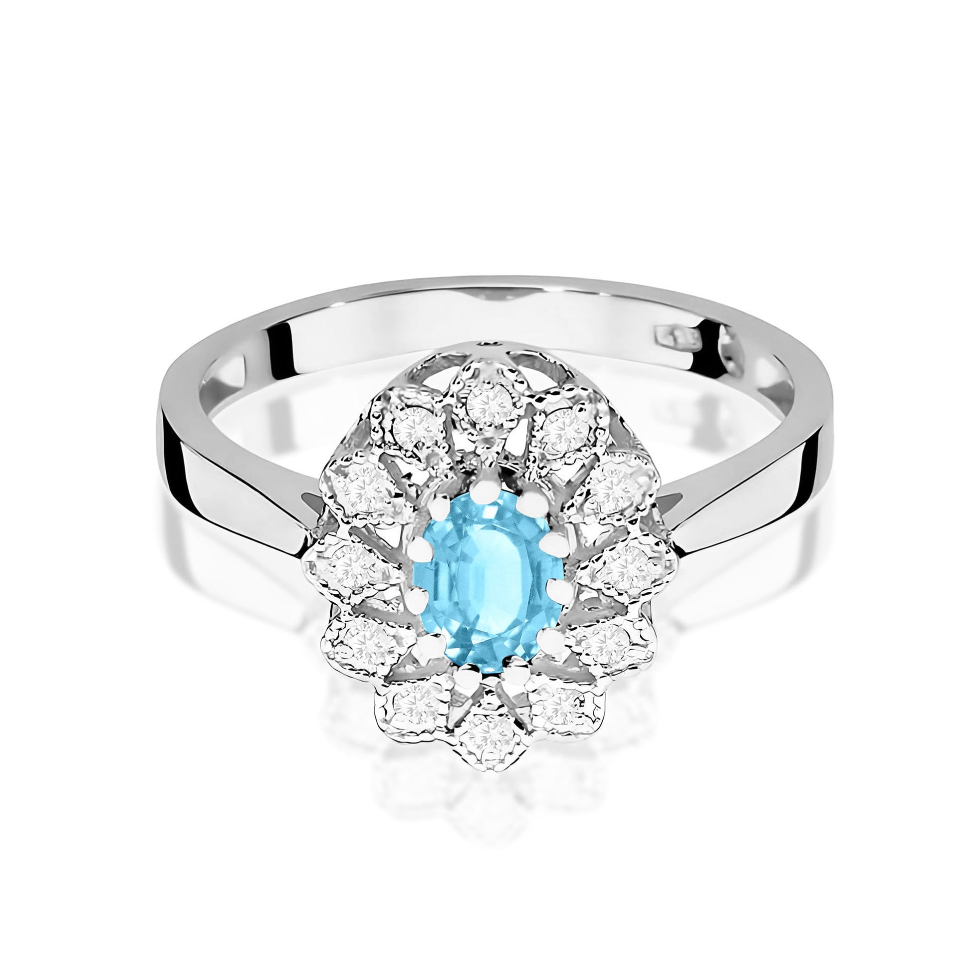 Inel Aur 9K cu Topaz Swiss 0.50 ct si Diamante Naturale 0.10 ct