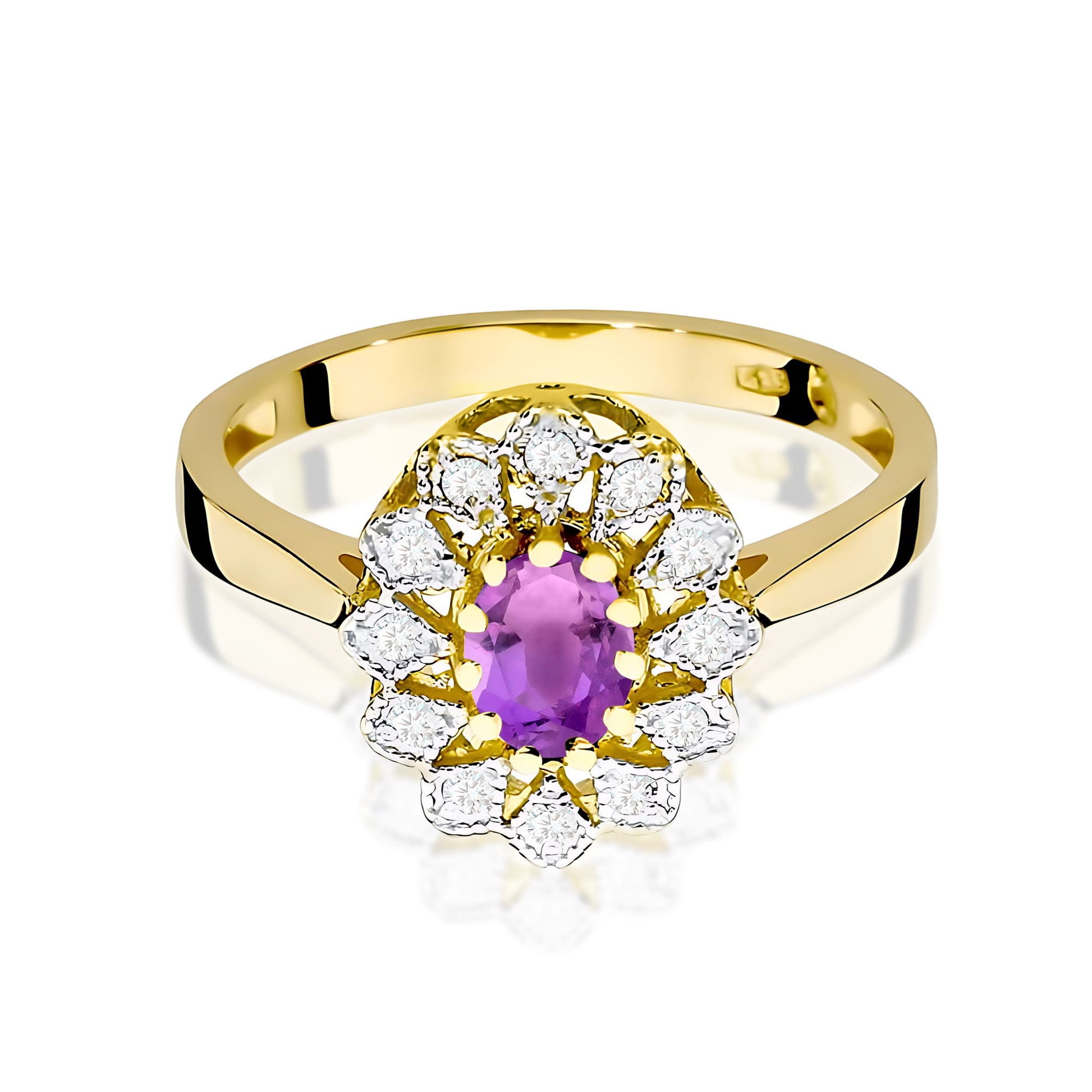 Inel Aur 9K cu Ametist 0.40 ct si Diamante Naturale 0.10 ct