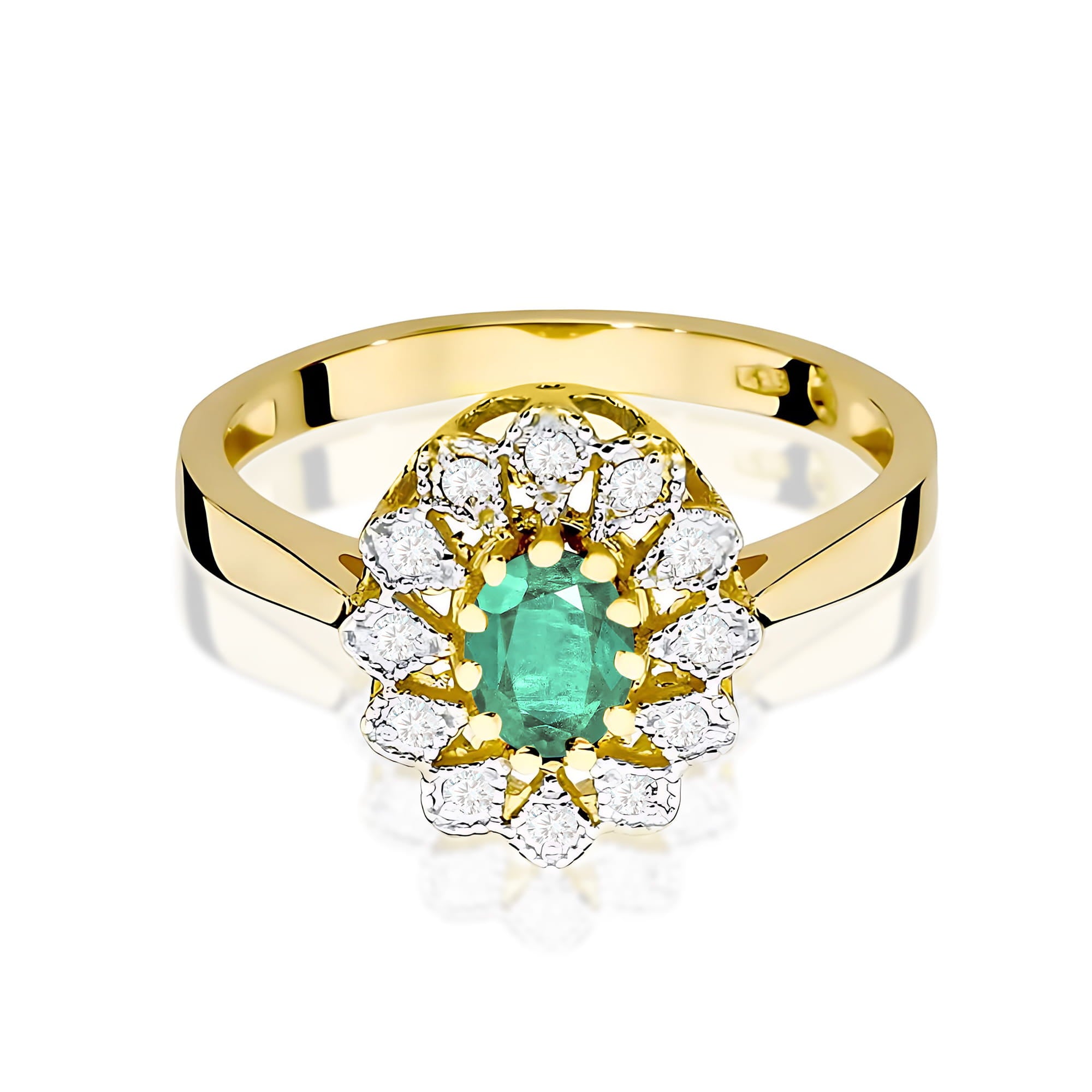 Inel Aur 9K cu Smarald 0.40 ct si Diamante Naturale 0.10 ct