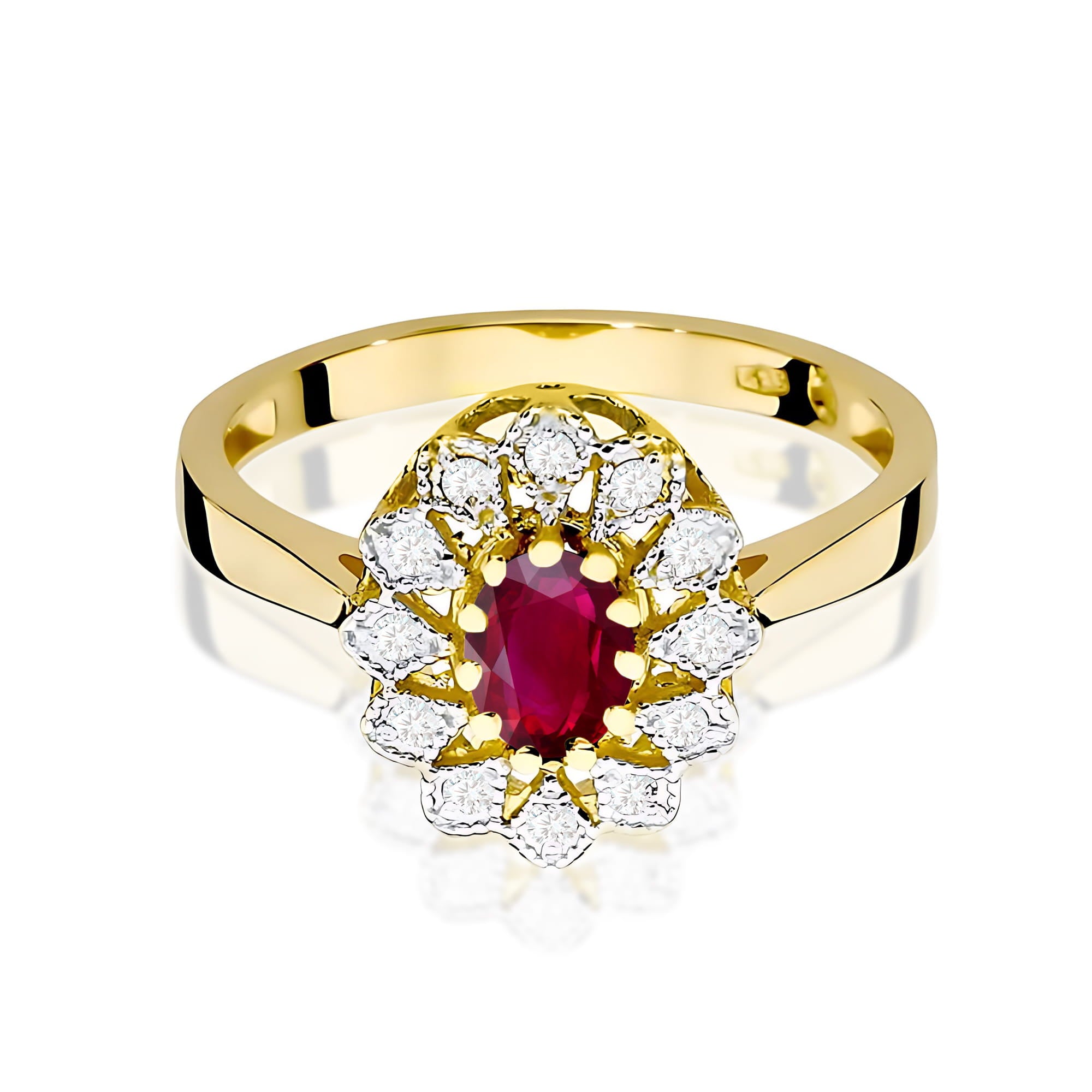 Inel Aur 9K cu Rubin 0.60 ct si Diamante Naturale 0.10 ct