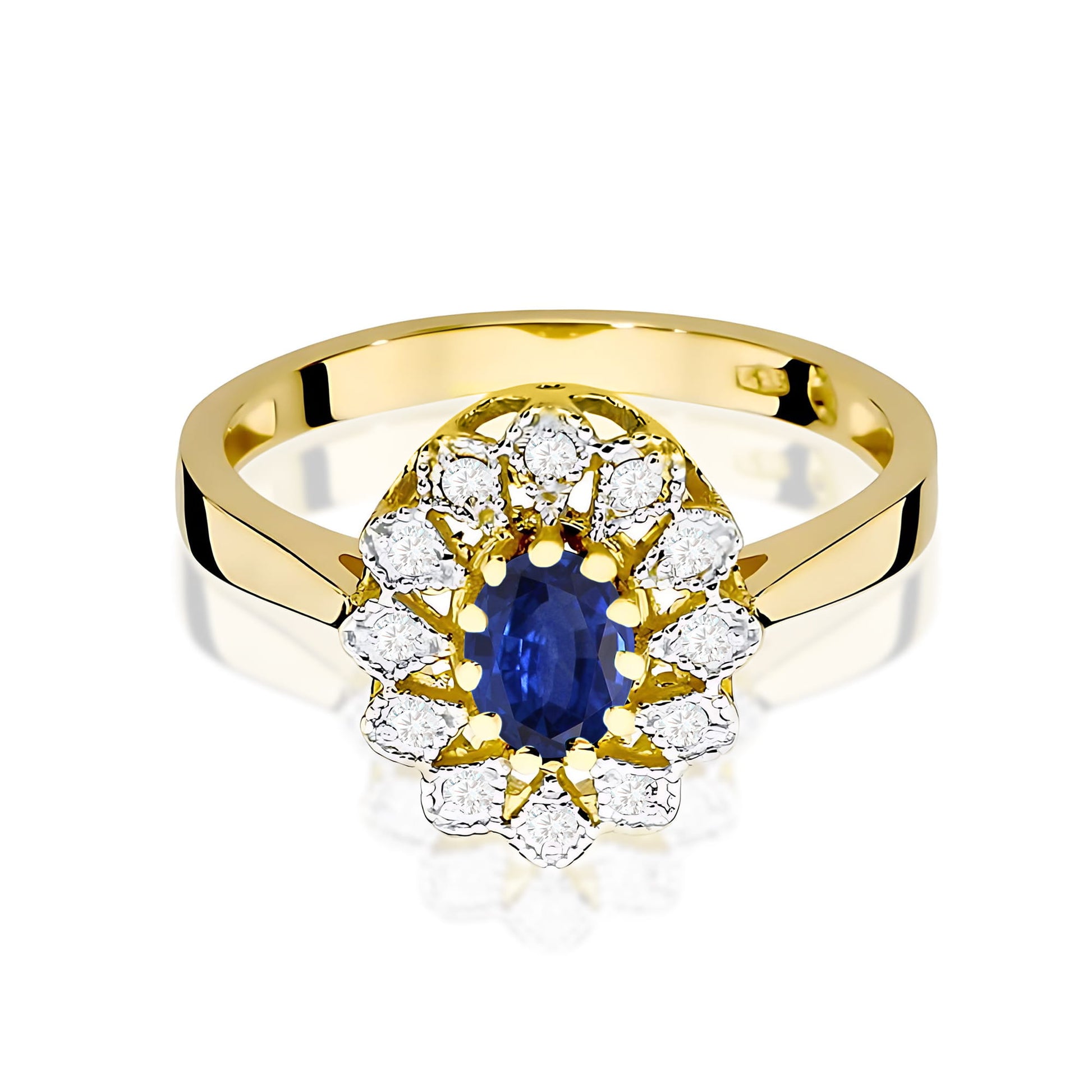 Inel Aur 9K cu Safir 0.70 ct si Diamante Naturale 0.10 ct