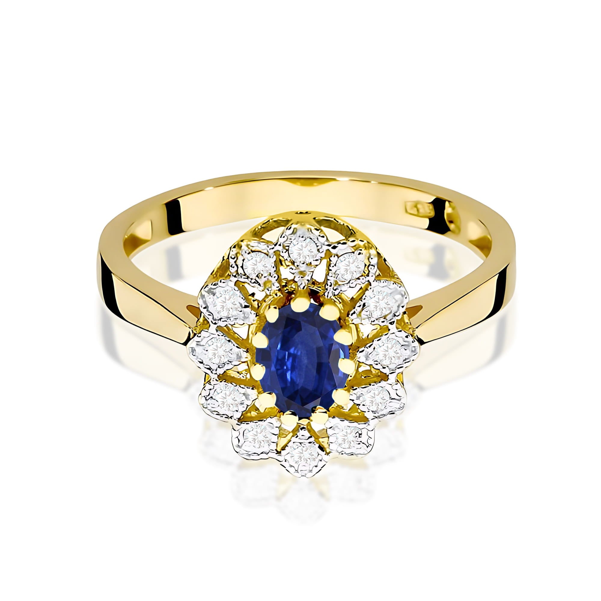 Inel Aur 9K cu Safir 0.70 ct si Diamante Naturale 0.10 ct