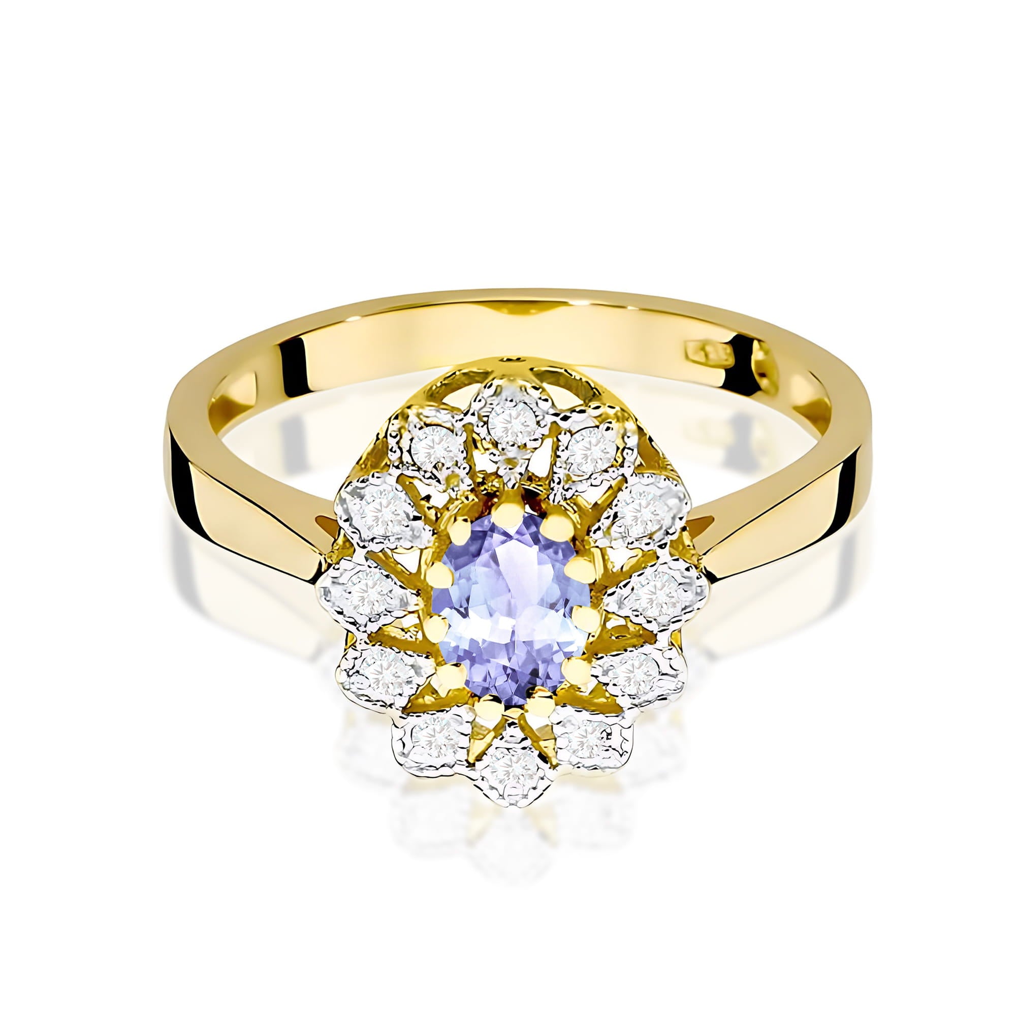Inel Aur 9K cu Tanzanit 0.40 ct si Diamante Naturale 0.10 ct