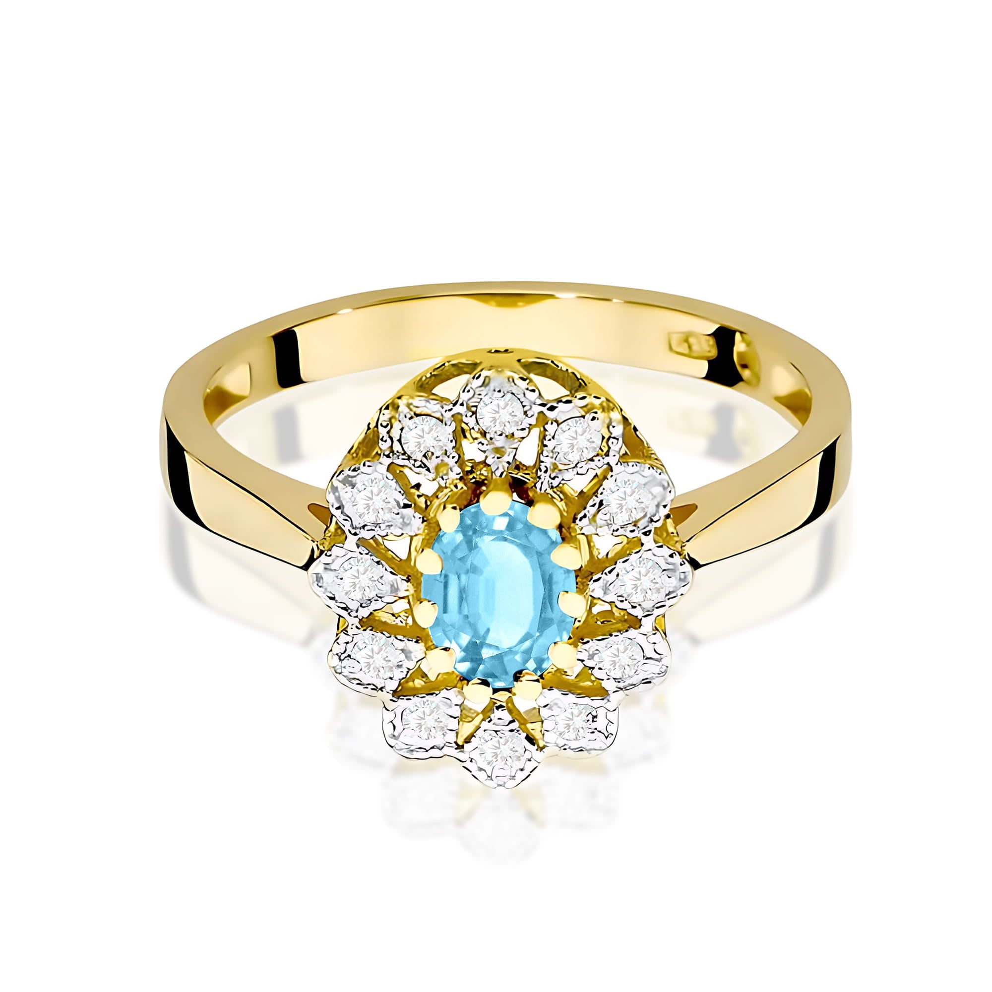 Inel Aur 9K cu Topaz Swiss 0.50 ct si Diamante Naturale 0.10 ct