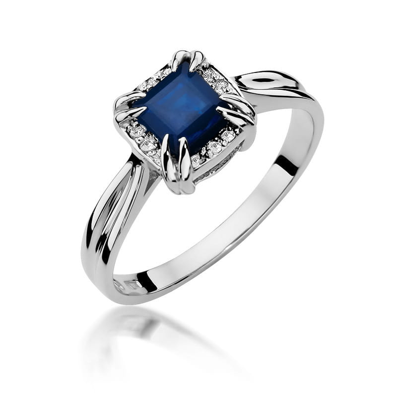 Inel Aur 9K cu Safir 0.70 ct si Diamante Naturale 0.06 ct