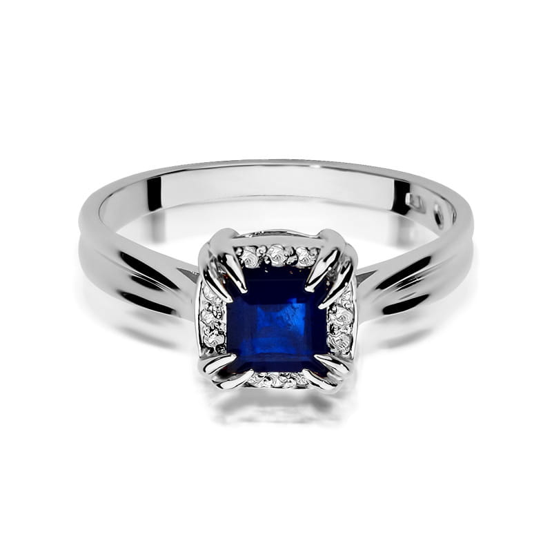 Inel Aur 9K cu Safir 0.70 ct si Diamante Naturale 0.06 ct