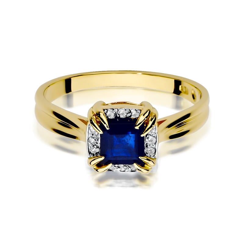 Inel Aur 9K cu Safir 0.70 ct si Diamante Naturale 0.06 ct