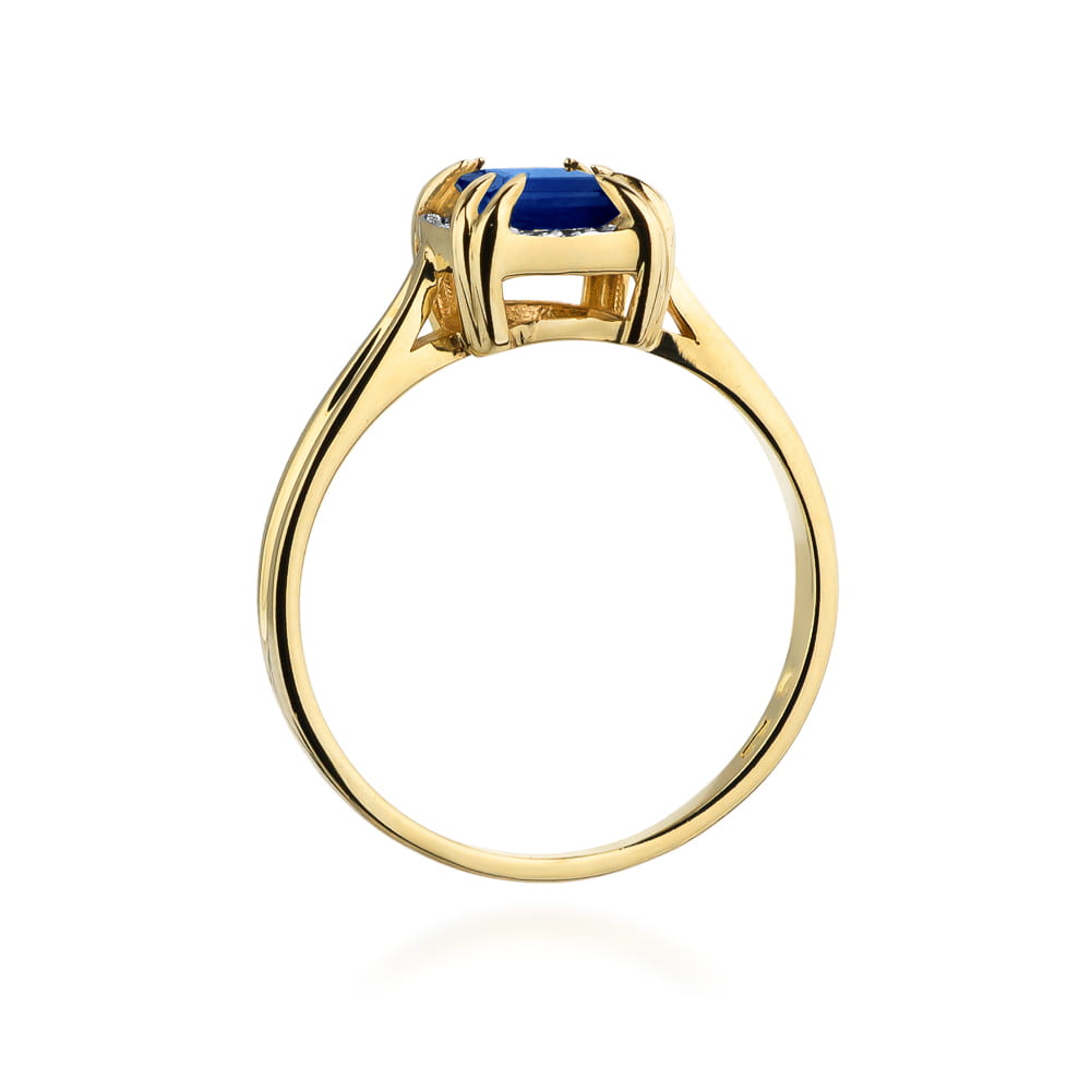 Inel Aur 9K cu Safir 0.70 ct si Diamante Naturale 0.06 ct