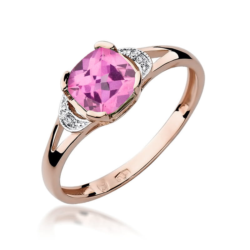 Inel Aur 14K cu Topaz Roz 1.10 ct si Diamante 0.01 ct - Roz