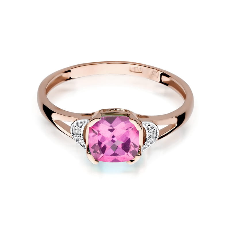 Inel Aur 14K cu Topaz Roz 1.10 ct si Diamante 0.01 ct - Roz