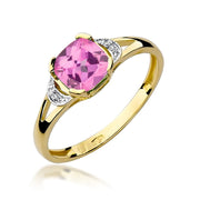 Inel Aur 14K cu Topaz Roz 1.10 ct si Diamante 0.01 ct - Galben