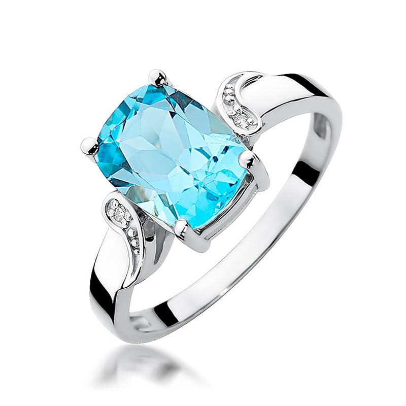 Inel Aur 9K cu Topaz Swiss 2.40 ct si Diamante Naturale 0.01 ct