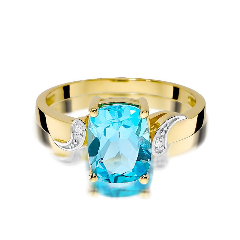 Inel Aur 9K cu Topaz Swiss 2.40 ct si Diamante Naturale 0.01 ct
