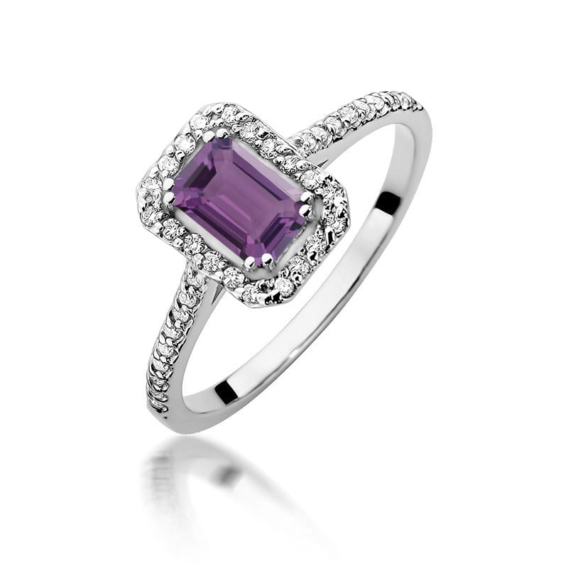 Inel Aur 9K cu Ametist 0.50 ct si Diamante Naturale 0.19 ct