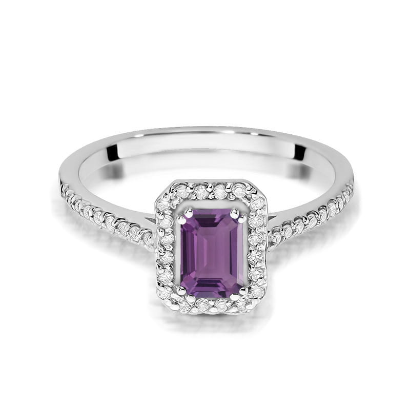 Inel Aur 9K cu Ametist 0.50 ct si Diamante Naturale 0.19 ct