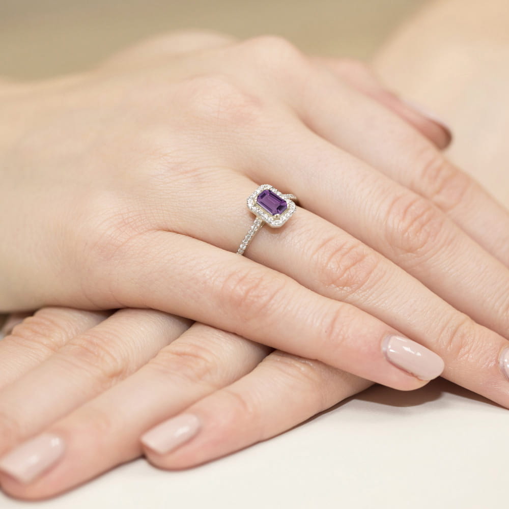 Inel Aur 9K cu Ametist 0.50 ct si Diamante Naturale 0.19 ct