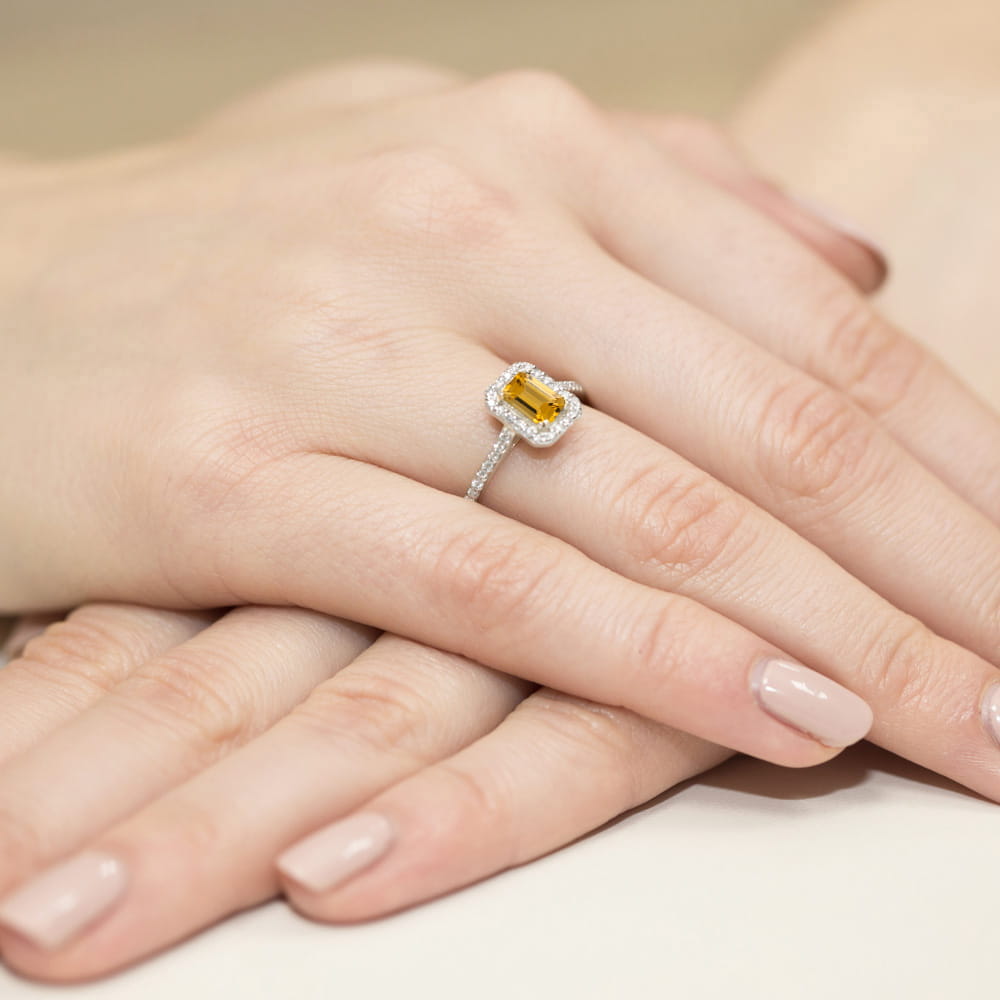 Inel Aur 9K cu Citrin 0.60 ct si Diamante Naturale 0.19 ct