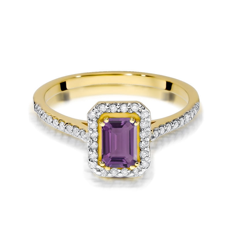 Inel Aur 9K cu Ametist 0.50 ct si Diamante Naturale 0.19 ct