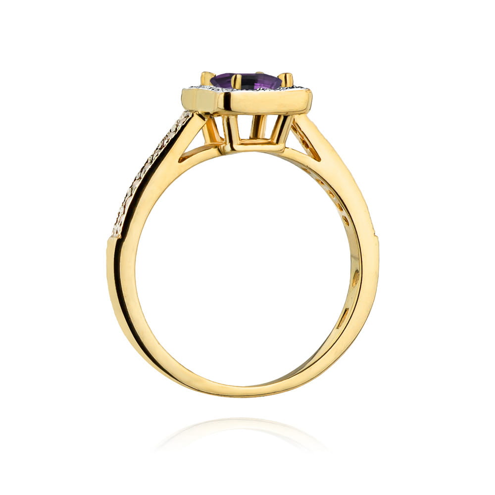 Inel Aur 9K cu Ametist 0.50 ct si Diamante Naturale 0.19 ct